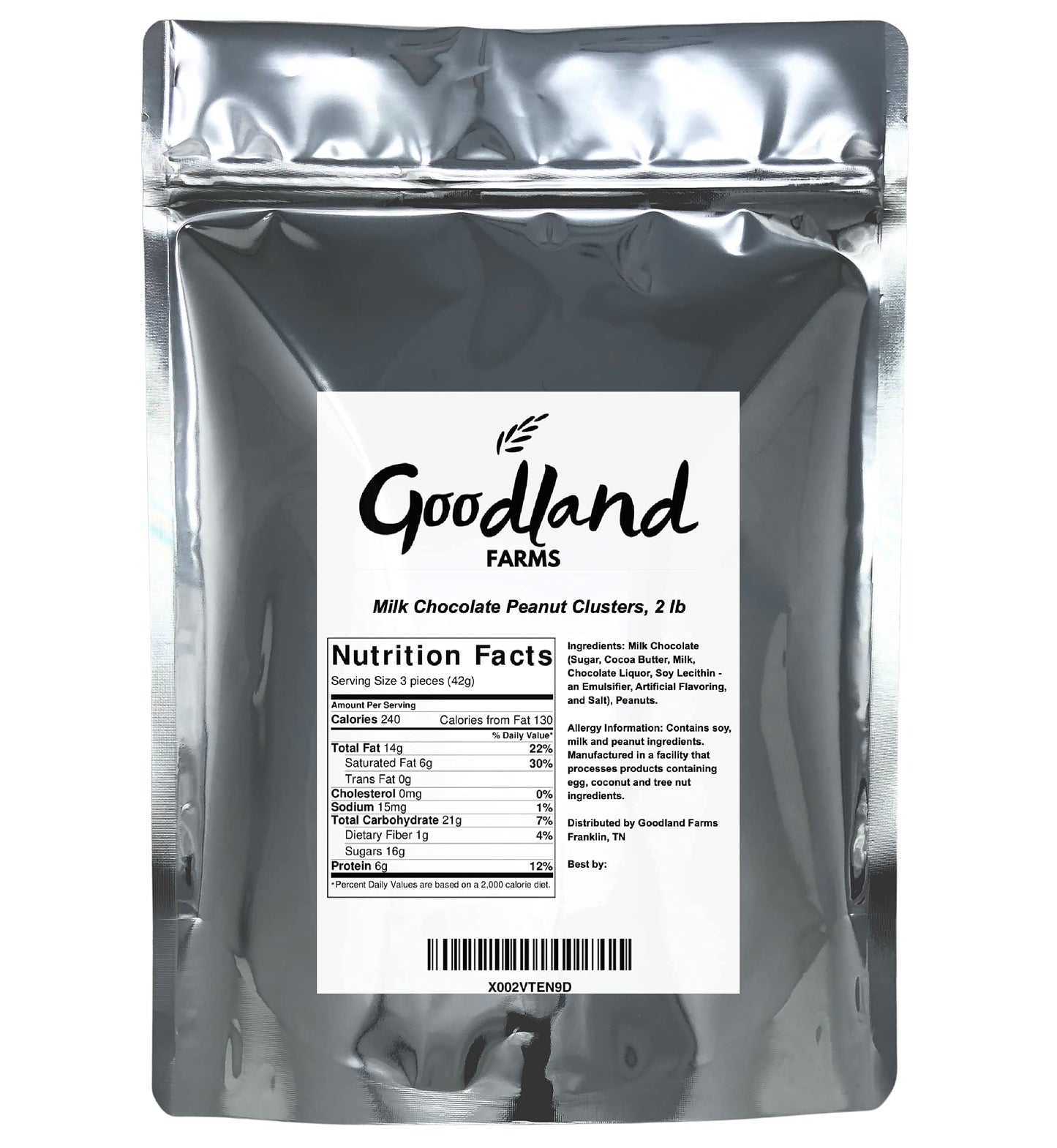 Goodland Farms Milk Chocolate Peanut Clusters, 2 Pounds - Chocolate Covered Peanuts, Wholesale Bulk Candy