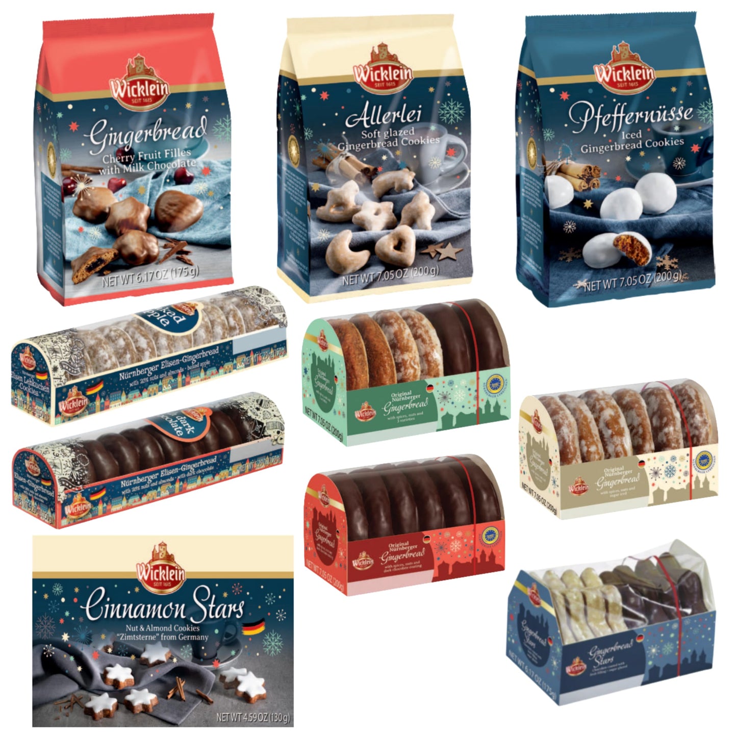 Wicklein German Holiday Cookie & Gingerbread Assortment - 10 Pieces Including Lebkuchen  Cinnamon Stars  Pfeffernusse  Dominos  Allerei - Imported from Germany