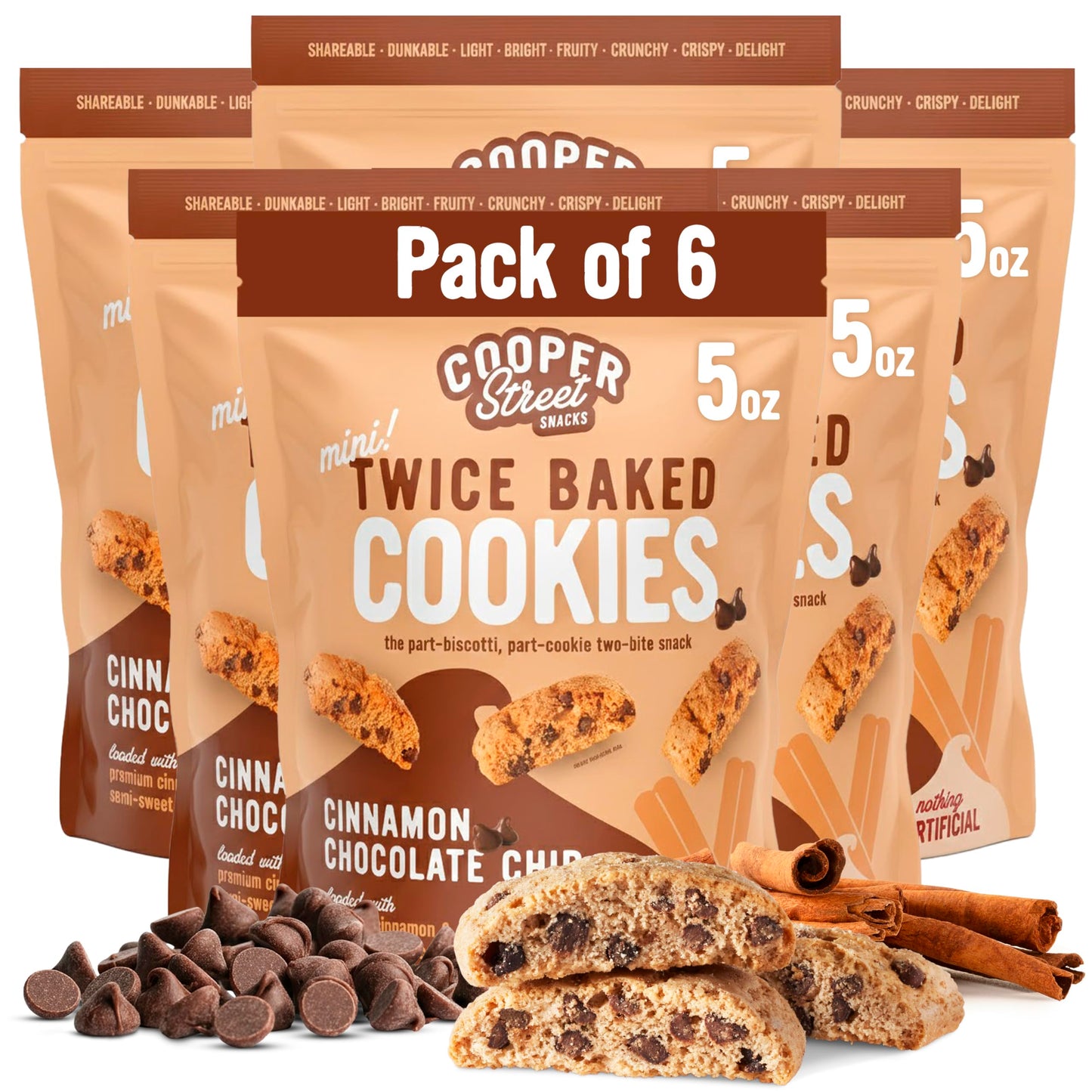 COOPER STREET Twice Baked Cinnamon Chocolate Biscotti Cookies - Crispy Mini Biscotti Cookies Ideal with Coffee - Traditional Low