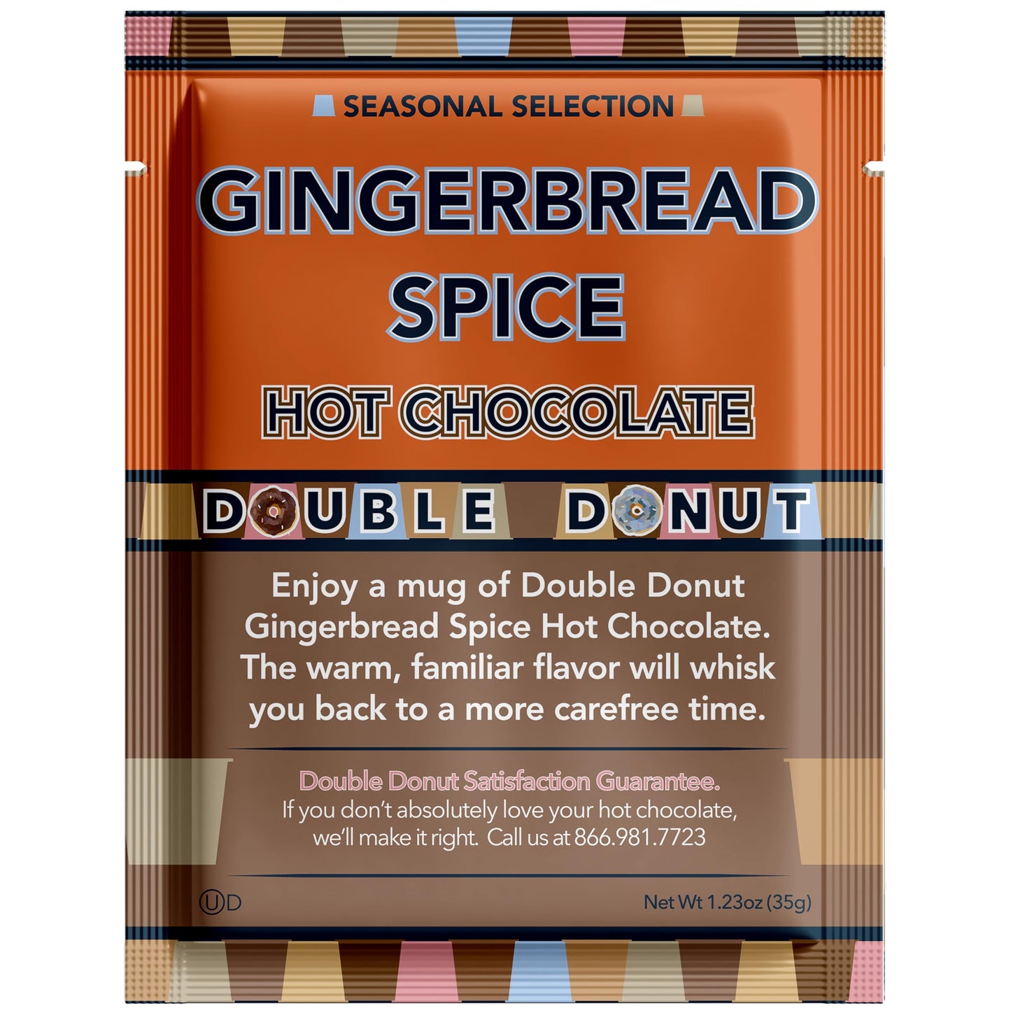 Double Donut Gingerbread Spice Hot Chocolate Mix Packets, Flavored Gingerbread Hot Cocoa Mix, 32 Count