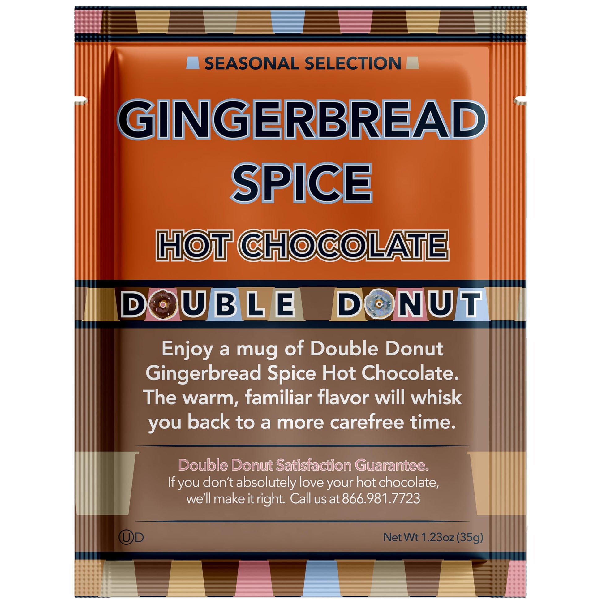 Double Donut Gingerbread Spice Hot Chocolate Mix Packets, Flavored Gingerbread Hot Cocoa Mix, 32 Count