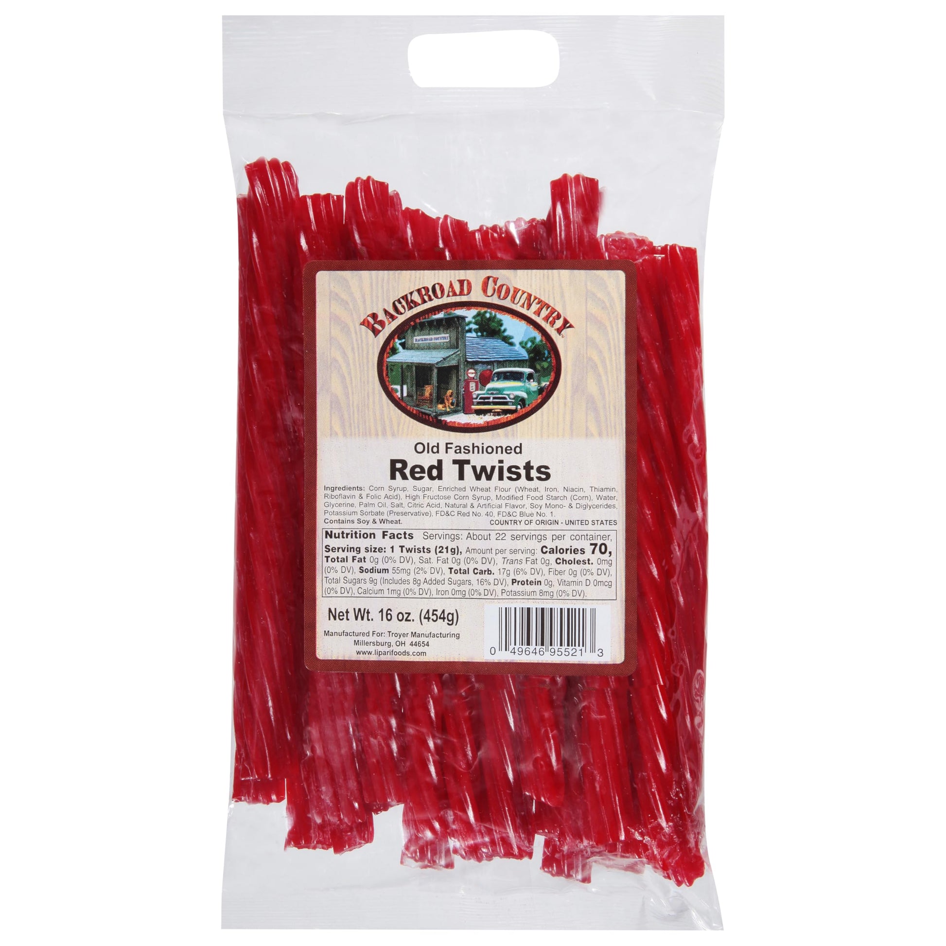 Backroad Country Old Fashioned Red Twists - Licorice Candy - Made In The Usa - 16 Oz (Pack Of 2)
