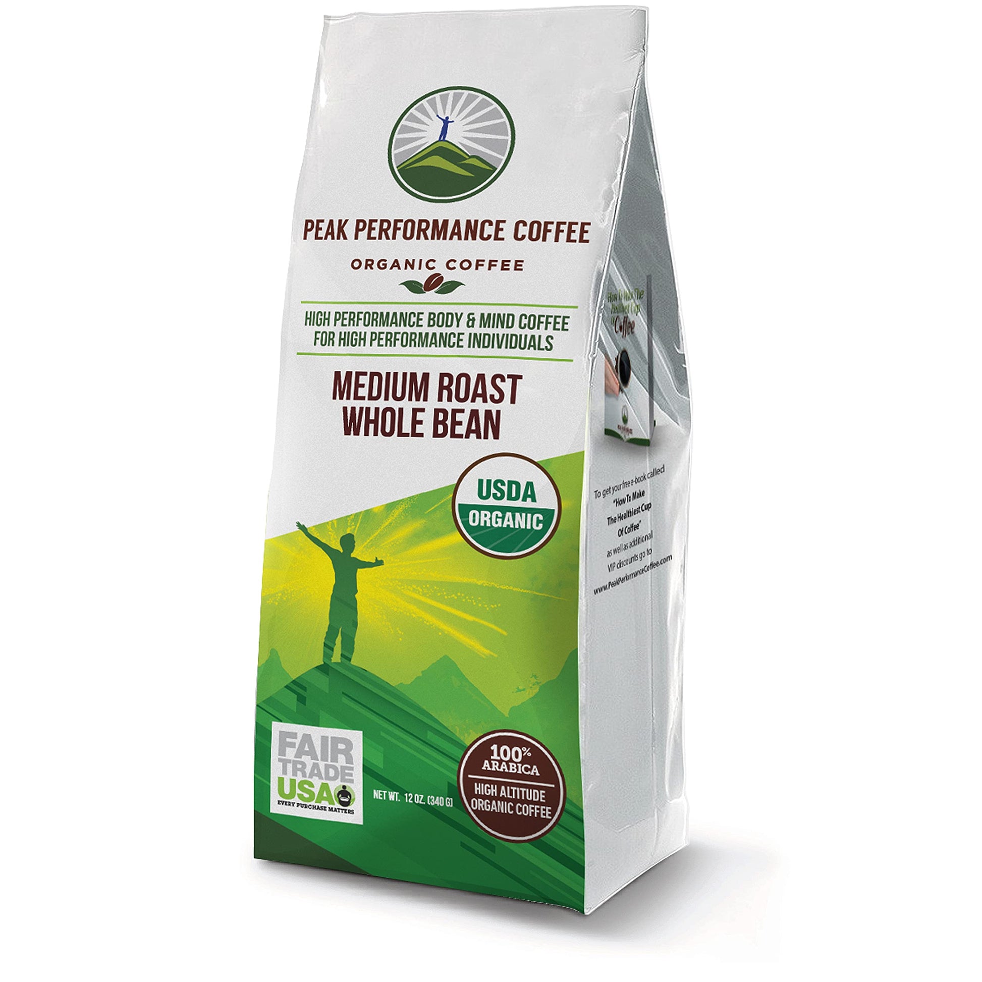 Peak Performance Coffee Medium Roast Organic Whole Bean Coffee 12 oz Green