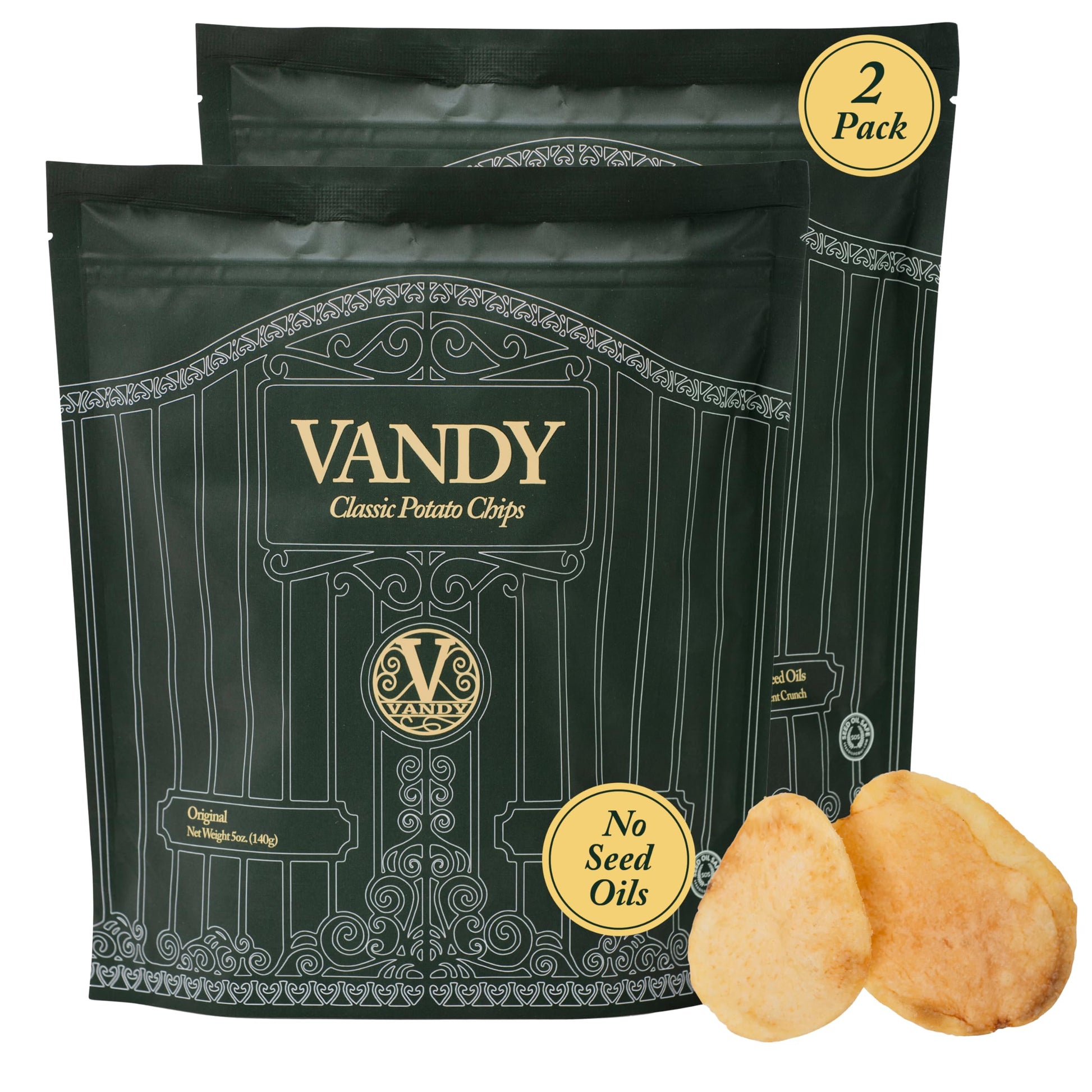 Vandy Crisps Potato Chips - Gluten Free, Vegetable & Seed Oil Free - 5 Ounce (Pack of 2)