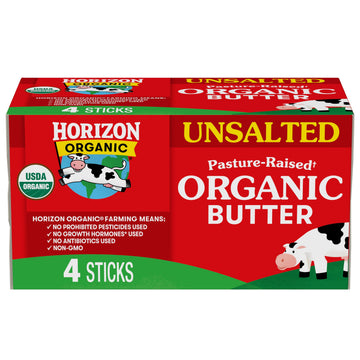 Horizon Organic Unsalted Butter Sticks, Made with Organic Sweet Cream, Great for Baking, Cooking and Caramelizing, 16 oz, 4 Stic