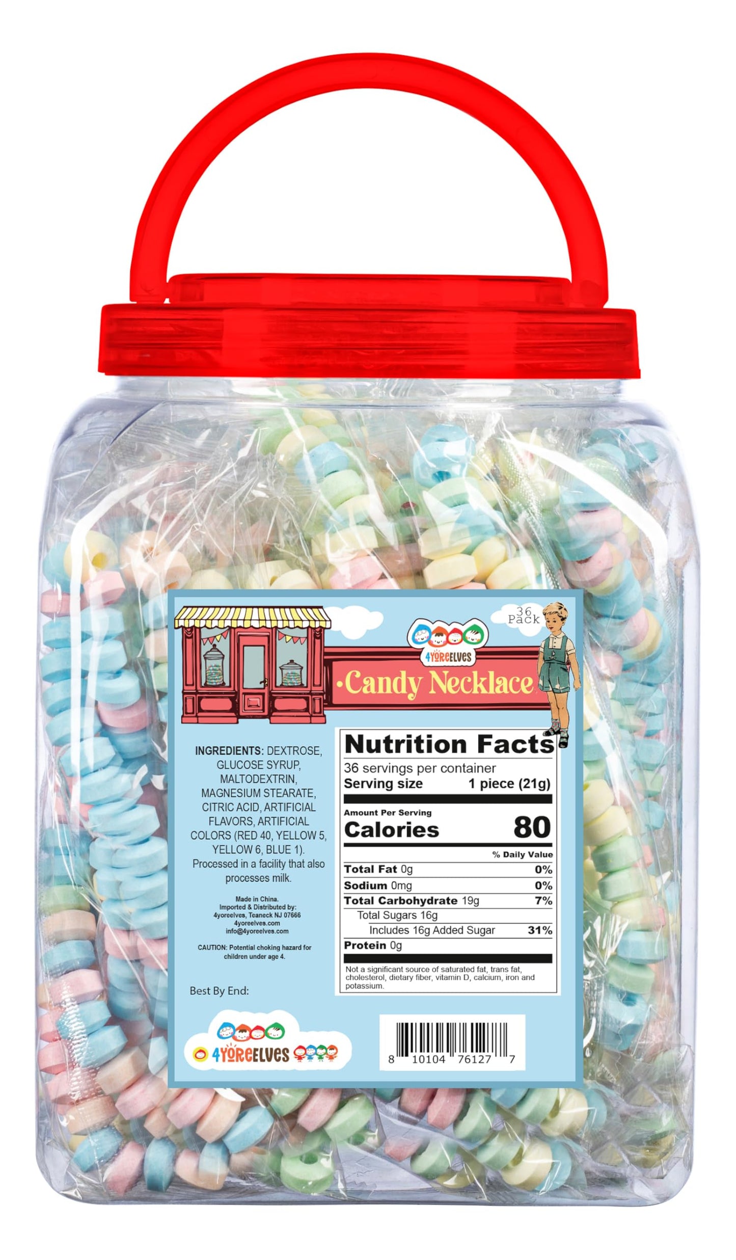 36 Candy Necklaces Individually Wrapped, Choker Style, Nostalgic Pastel Candy Jewelry Perfect for Party Favors, Pinata Fillers a