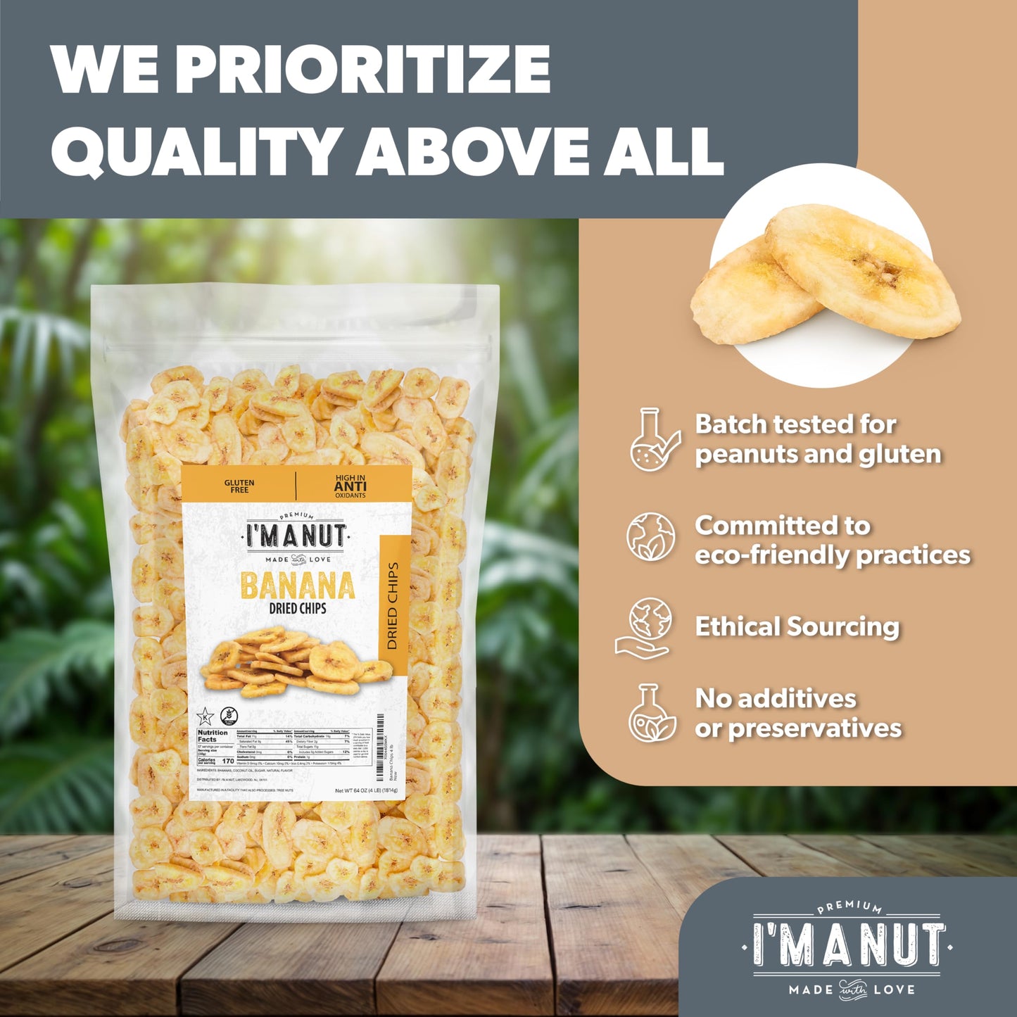 Premium Dried Banana Chips 48Oz | Non-Gmo, Batch Tested Gluten & Peanut Free | Ethically Sourced For Guilt-Free Snacking | Fresh