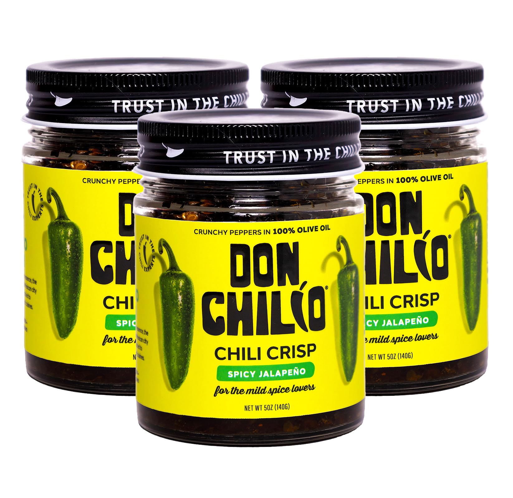 Don Chilio Mild Jalapeno Mexican Chile Crisp, 5 oz., 3 Pack - Crunchy Sliced Jalapenos Fried Chili Peppers in Hot Seasoned 100% 