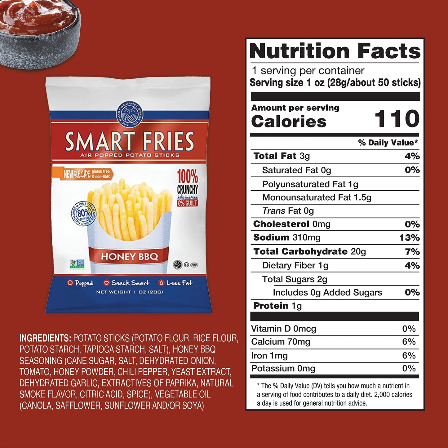 Gourmet Basics Smart Fries Air Popped Potato Fries, French Fries, Potato Sticks Individual Bags, Fry Chips Family Size, Low Calo
