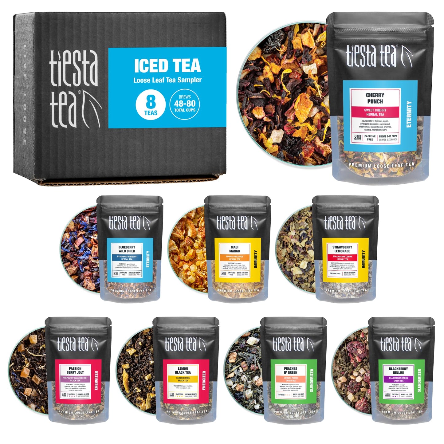 Tiesta Tea Iced Tea Sampler Set, Assorted Loose Leaf Blends, 6.2 oz, Model 80016