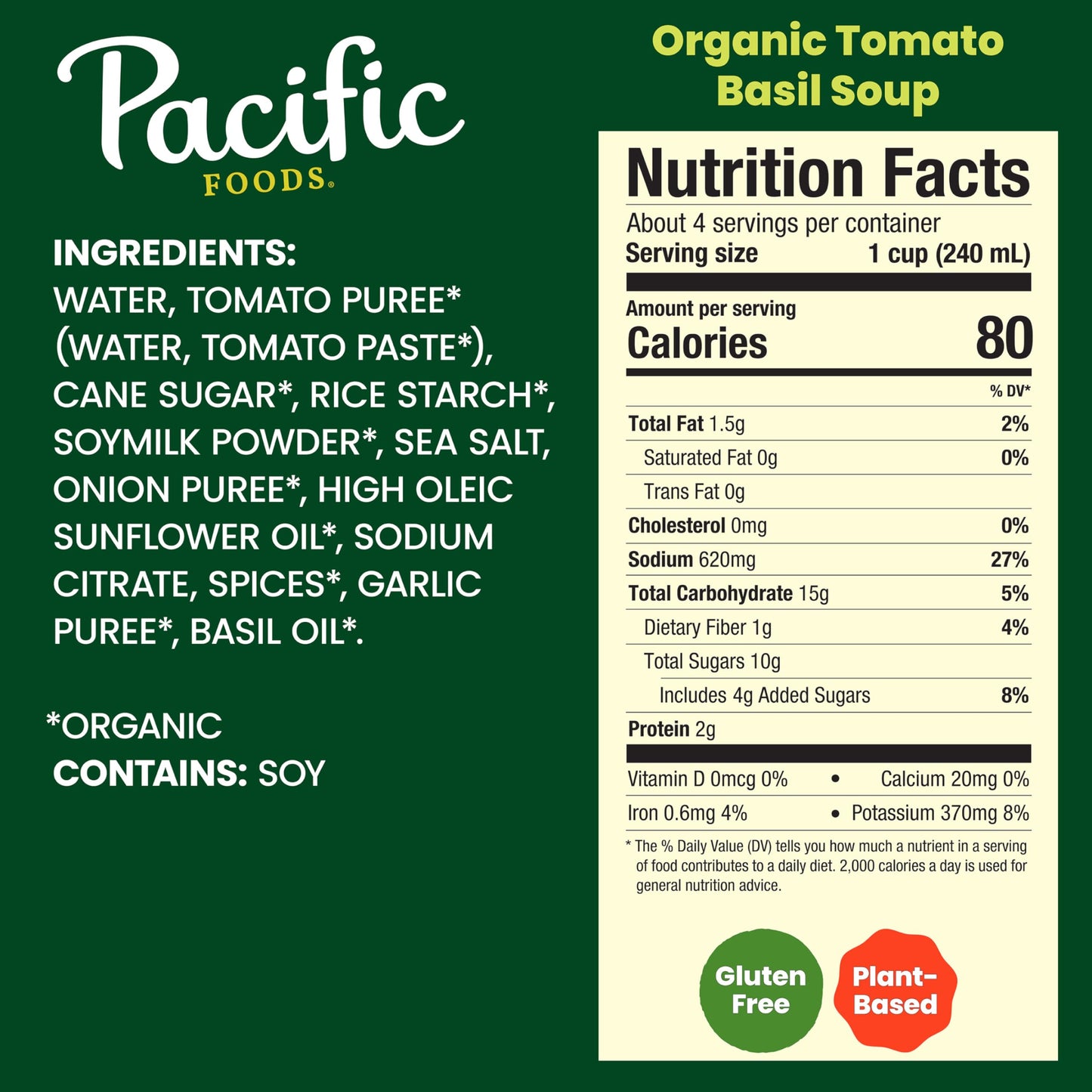 Pacific Foods Organic Tomato Basil Soup, 32 oz Carton (Pack of 4)