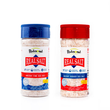 Redmond Real Salt - Natural Unrefined Sea Salt, 10oz Fine Salt shaker with 10oz Kosher Salt Shaker