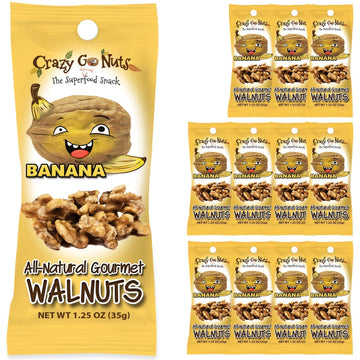 Crazy Go Nuts Walnuts - Banana, 1.25 oz (12-Pack) - Healthy Snacks, Vegan, Gluten Free, Superfood - Natural, Non-GMO, ALA, Omega