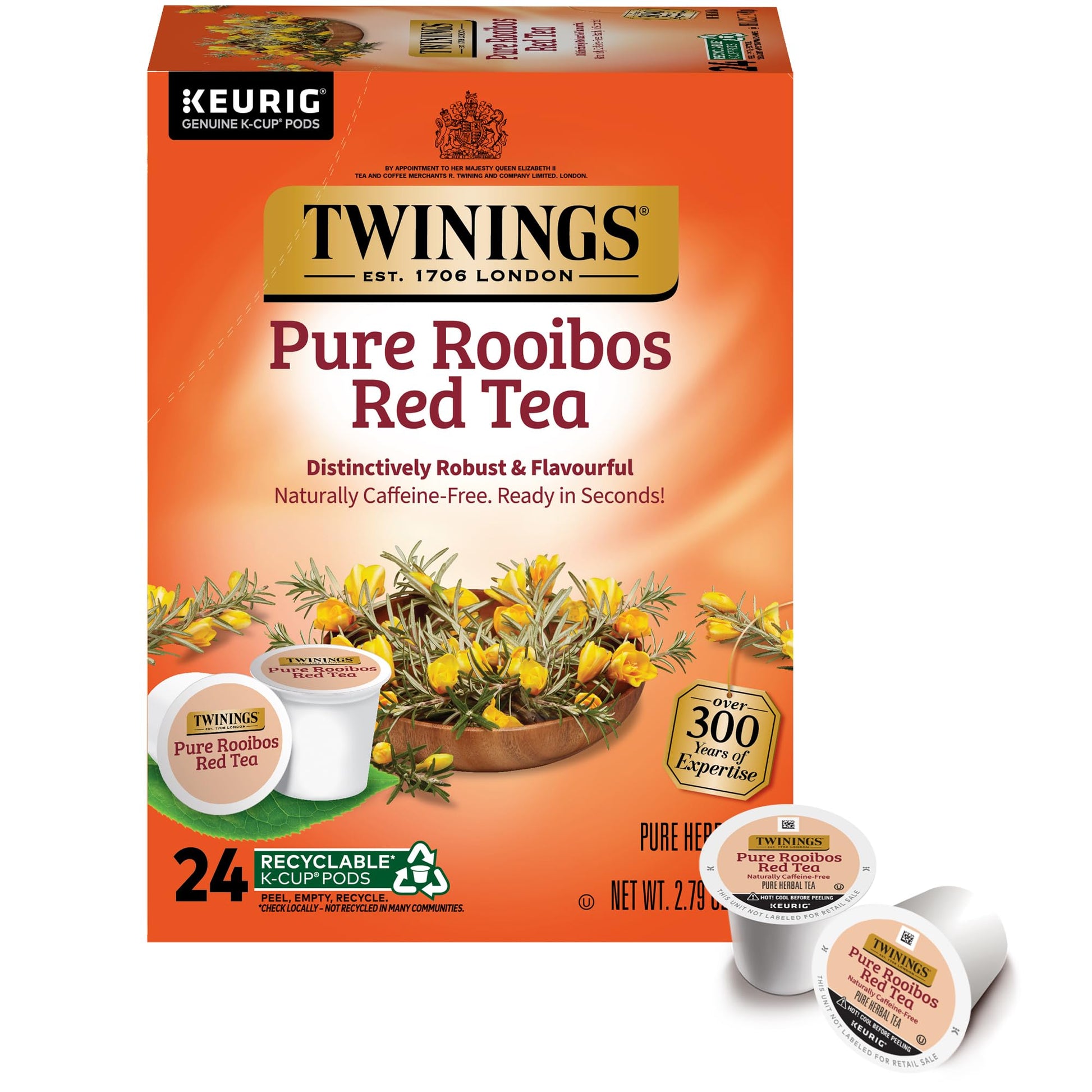 Twinings Rooibos Red Tea K-Cup Pods, Naturally Caffeine-Free, Slightly Sweet, 24 Count