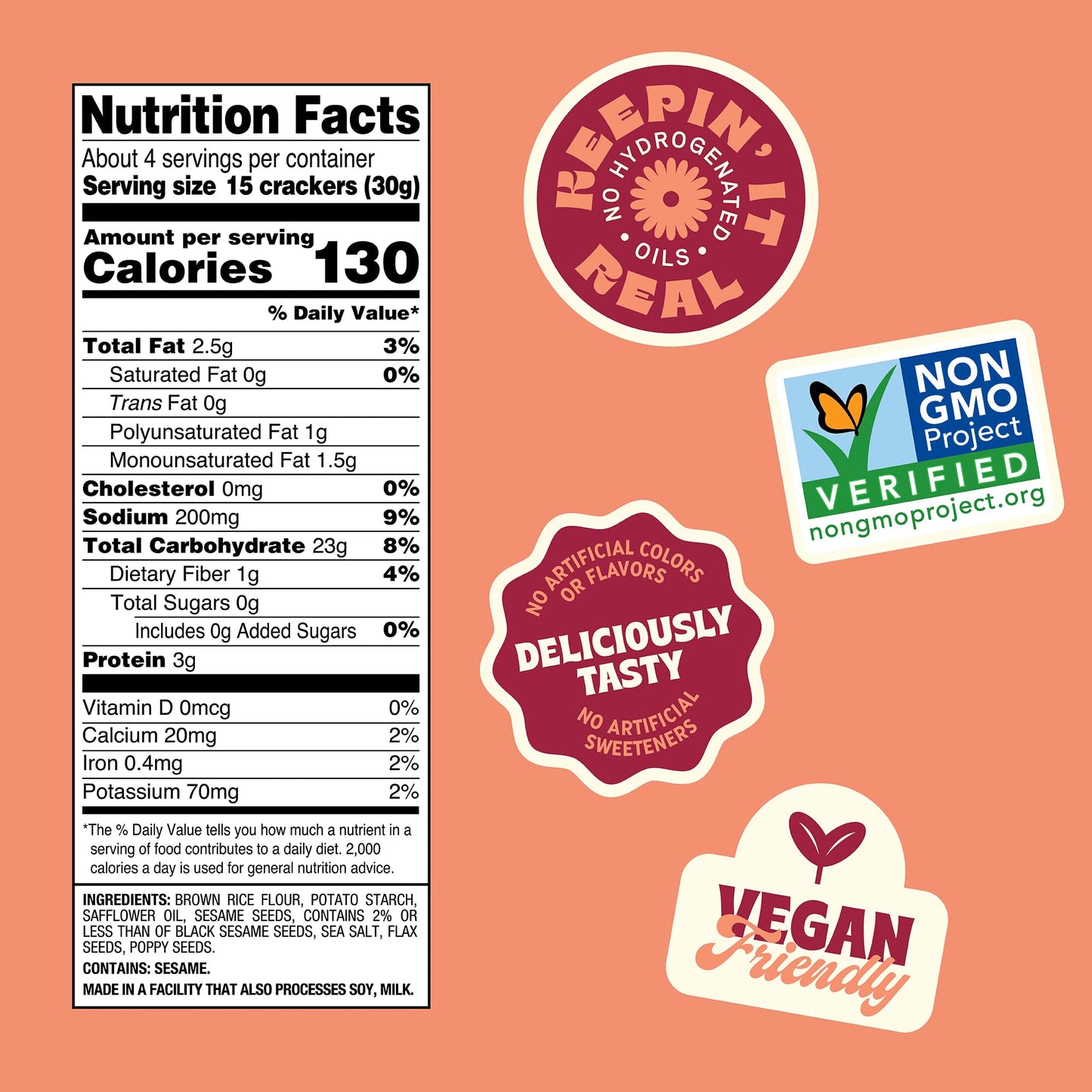 Back to Nature Gluten Free Multi-Seed Rice Thin Crackers, Non-GMO, Vegan Friendly Snack Cracker, Made with Whole Grain Brown Ric