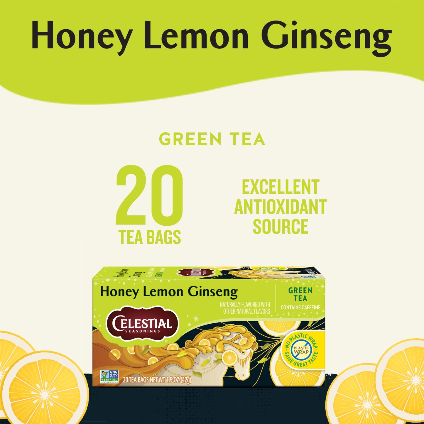 Celestial Seasonings Honey Lemon Ginseng Green Tea, Caffeinated, 20 Bags, Pack of 6