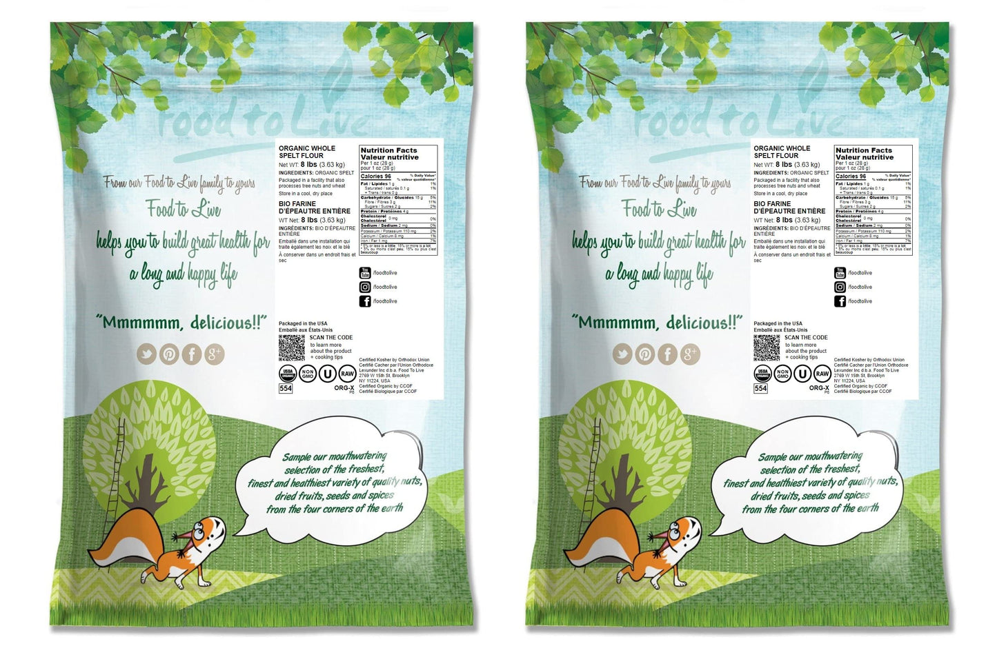 Food to Live Organic Spelt Flour, Whole Grain, Non-GMO, Vegan, 16 Pounds
