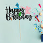 1Pcs Moa Inspired Cake Topper Black Glitter Palm Leaf Flower Happy Birthday Cake Pick Decoration For Tropical Hawaiian Luau Them