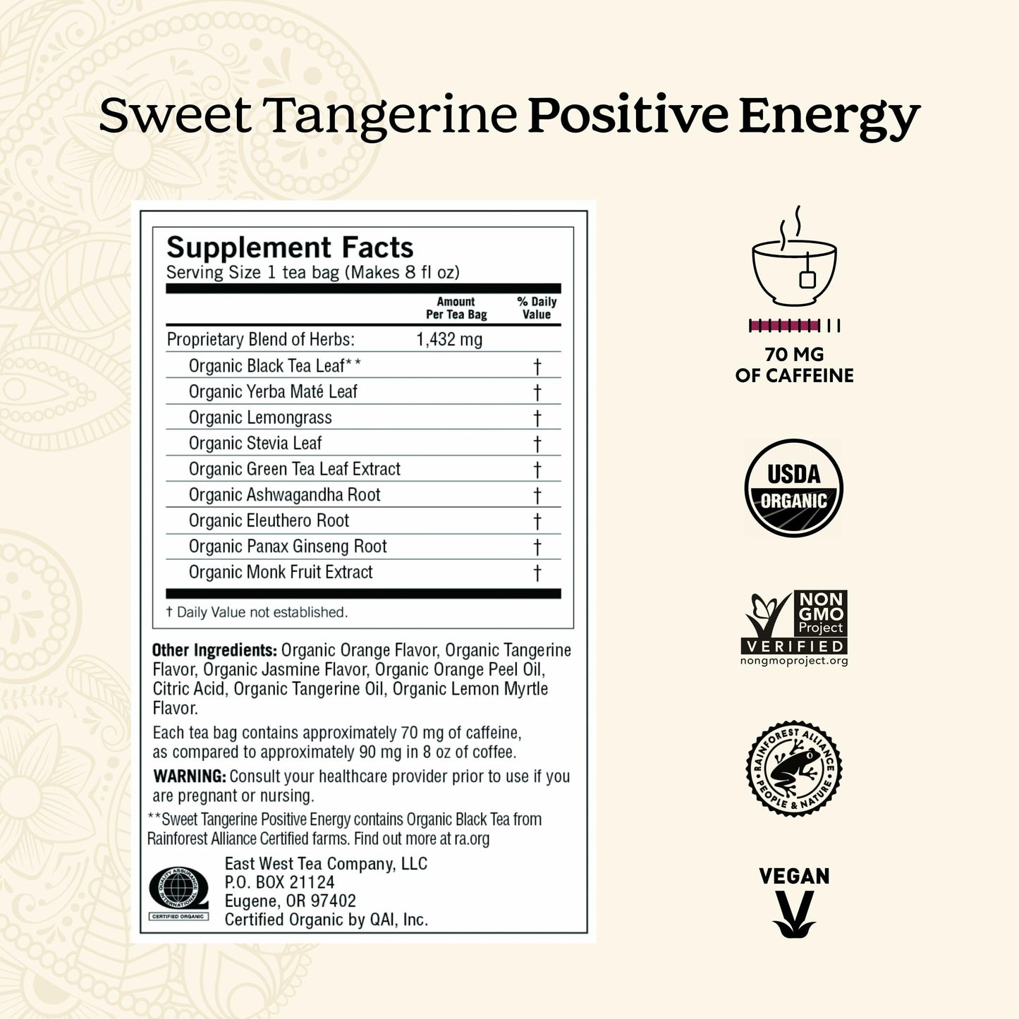 Yogi Sweet Tangerine Positive Energy Tea - 16 Tea Bags per Pack (4 Packs) - Organic Tangerine Energy Tea - Includes Black Tea Le