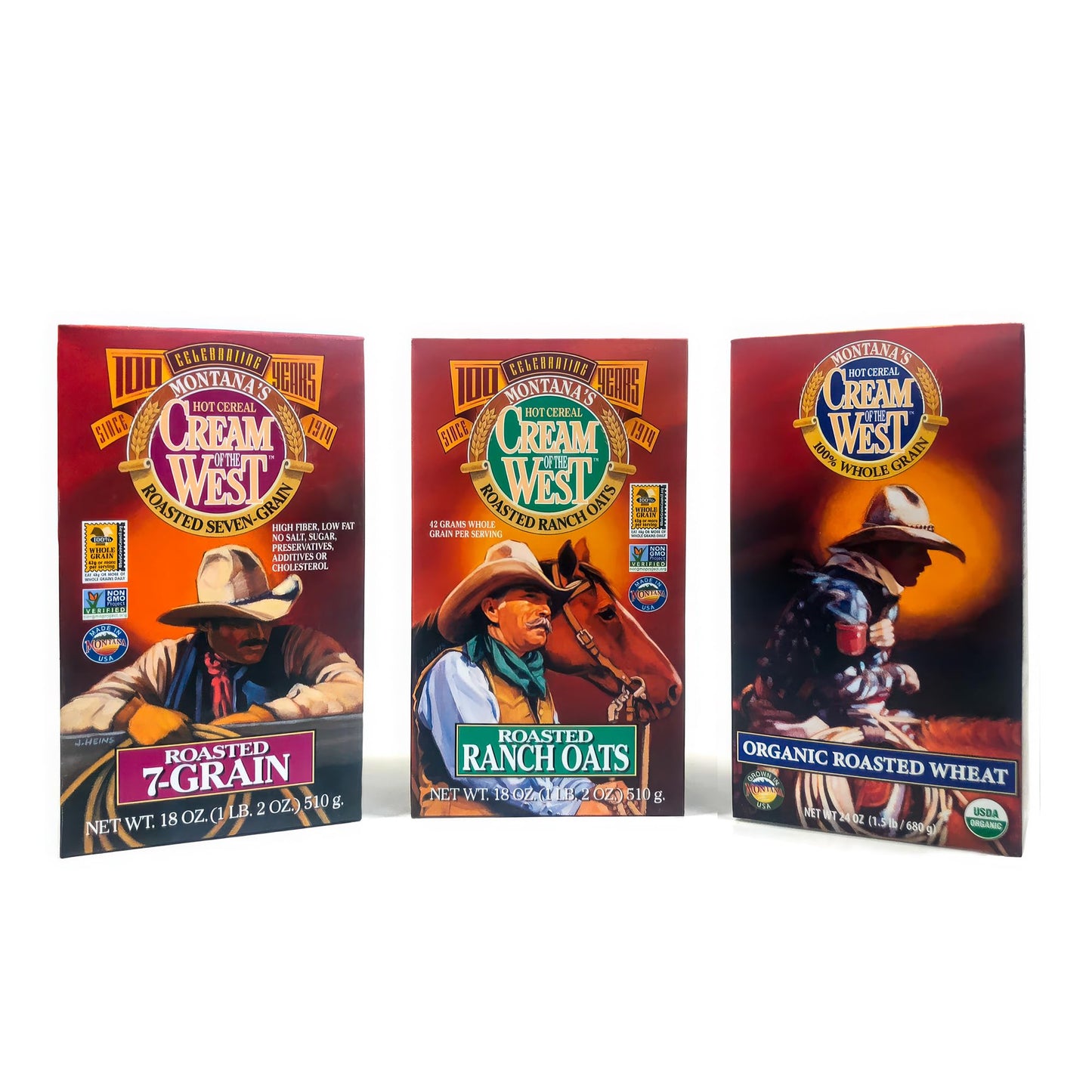 Cream of the West Hot Cereal Variety Pack, 100% Whole-Grain, Includes Roasted Wheat, 7-Grain, Thick Oats, 24 oz & 18 oz, Pack of