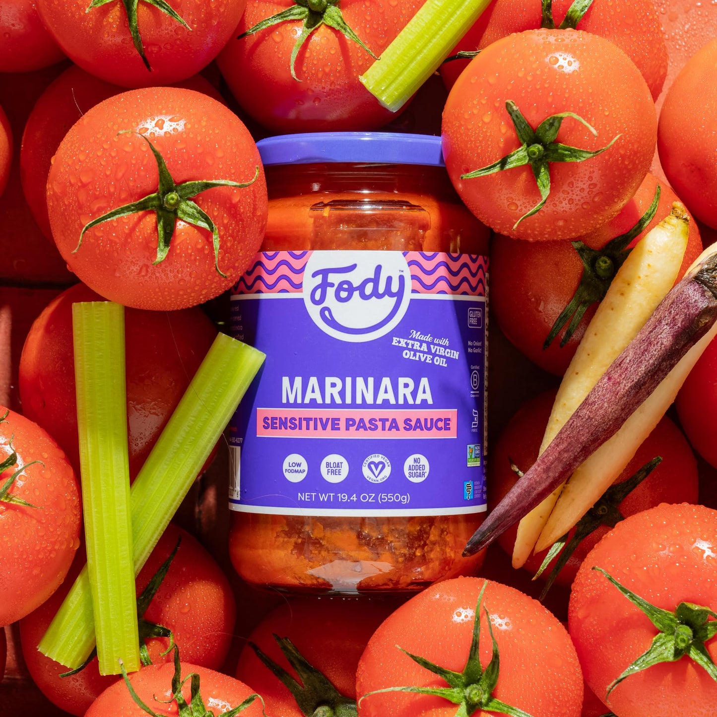 Fody Foods Marinara Pasta Sauce, 19.4 Oz, Garlic and Onion Free, Low FODMAP Certified, Gut & IBS Friendly, Vegan, Non-GMO, Glute