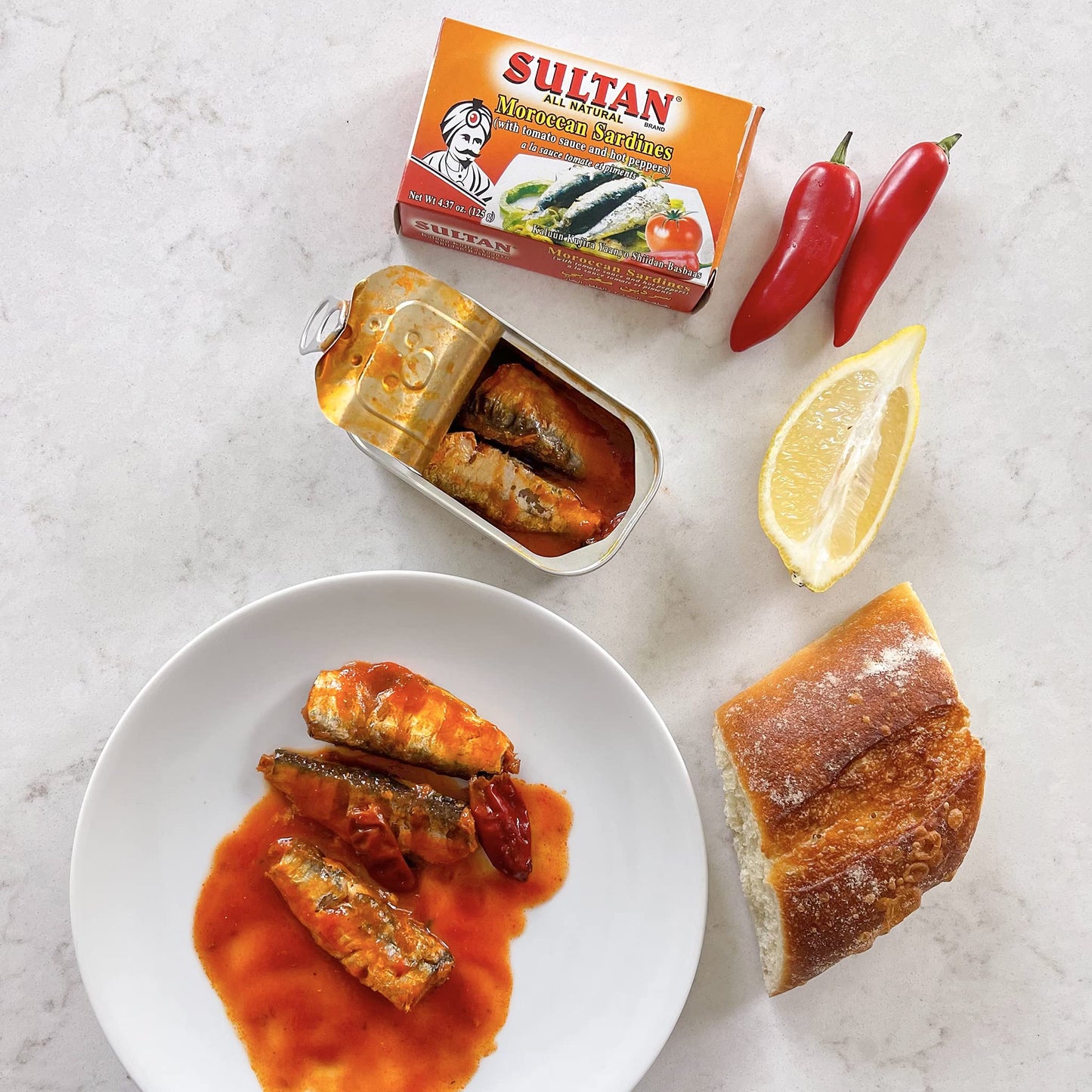 Sultan Moroccan Season Sardines In Tomato Sauce, 100% All-Natural, High Protein, No Additives, No Preservatives, Paleo, Carnivor