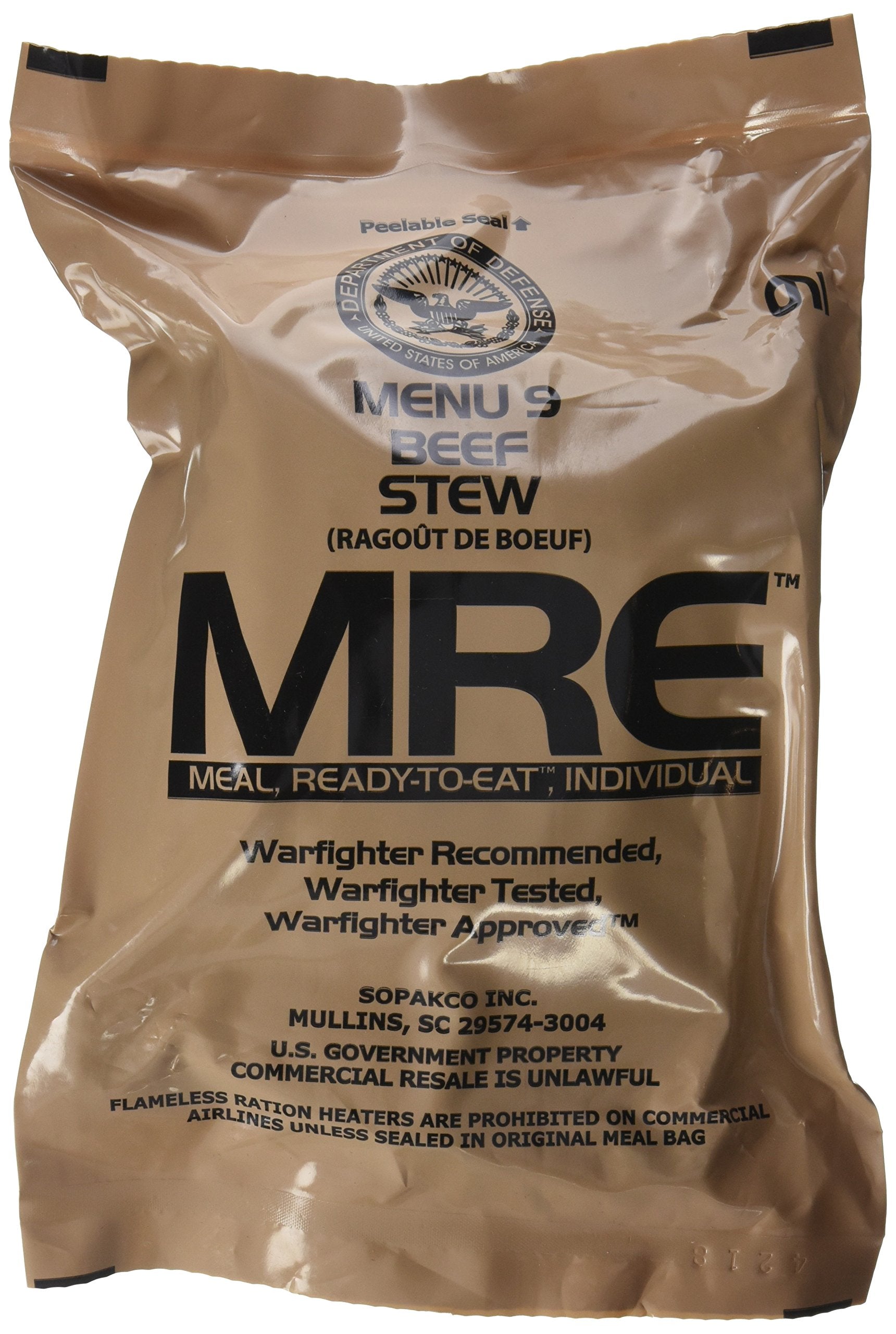Ultimate 2018 US Military MRE Complete Meal Inspection Date January 2018 or Newer (Beef Stew)