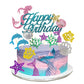 Mermaid Birthday Cake Toppers Set - Sparkling Ocean Theme Decor With Happy Birthday Topper And 12 Colorful Mermaid Cupcake Picks