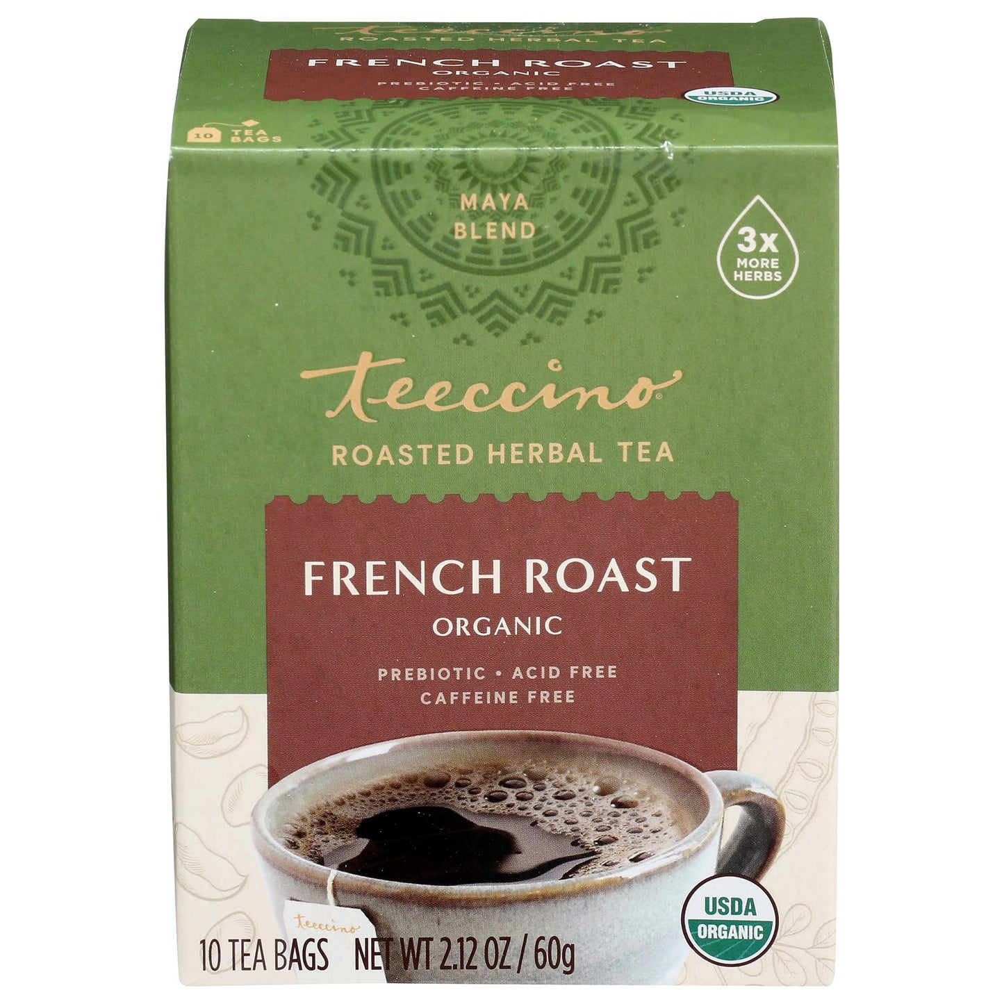 Teeccino French Roast Herbal Tea - Caffeine Free Coffee Alternative, 10 Tea Bags