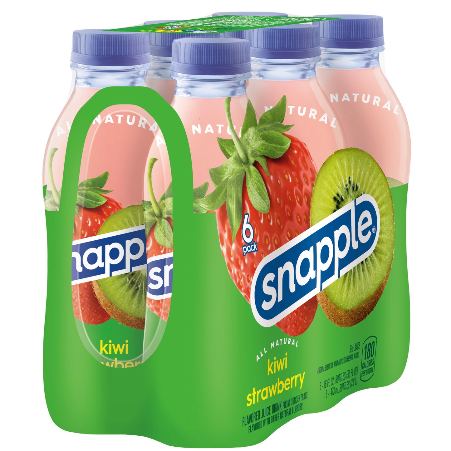 Snapple Kiwi Strawberry Juice Drink, 16 fl oz recycled plastic bottle, 6 pack