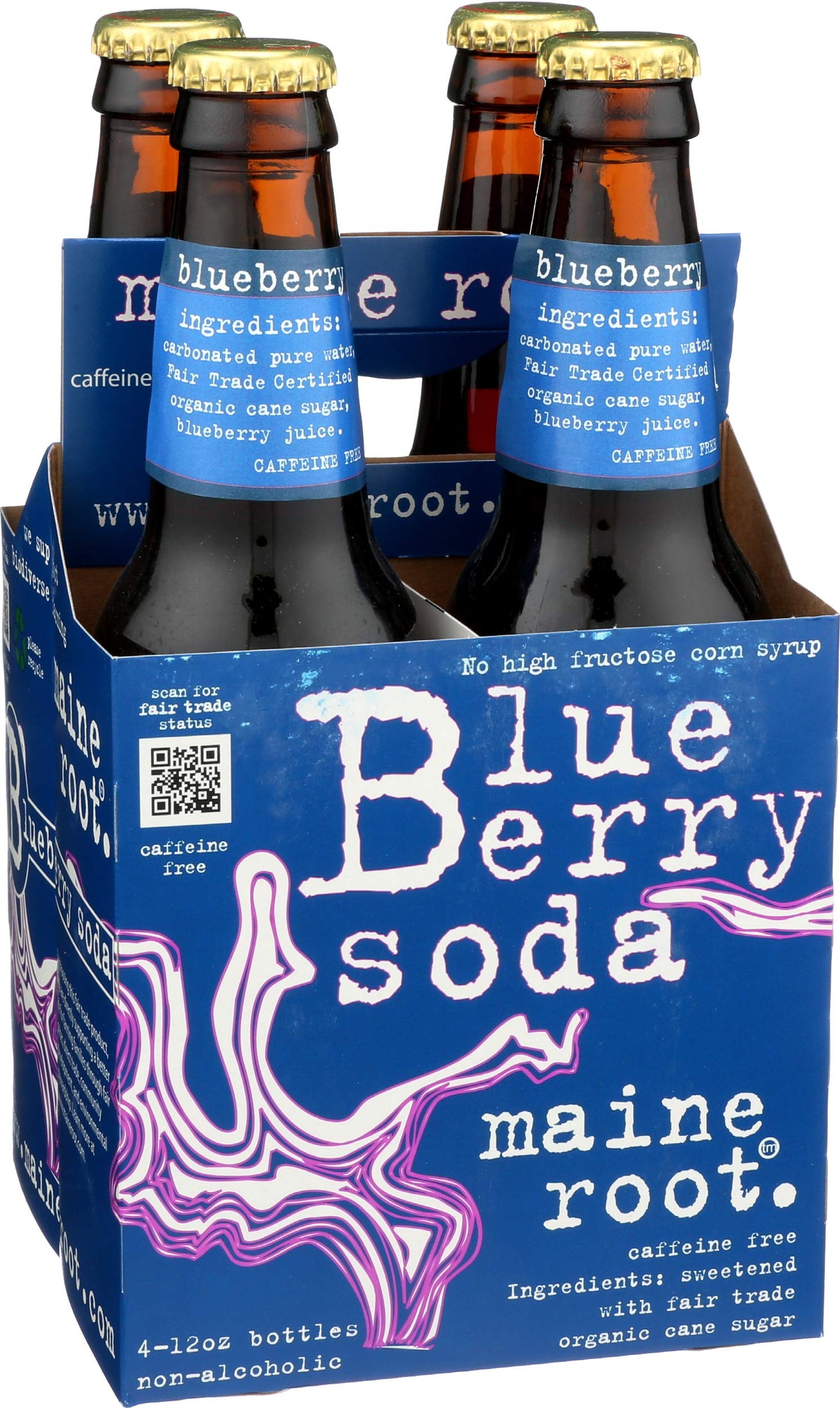 Maine Root Blueberry Soda, 48 fl oz, 4 ct - Refreshing Blueberry Flavor, All-Natural Ingredients