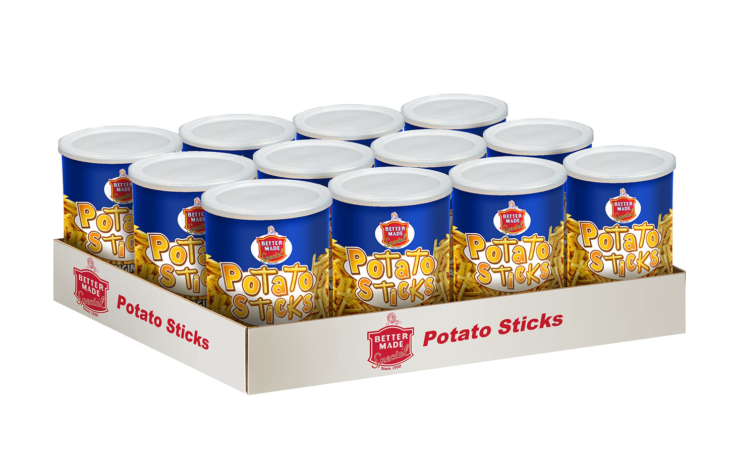 Better Made Potato Sticks - Shoestring Snack - Gluten Free - 5oz Canister - (Original, 12 Can Tray)