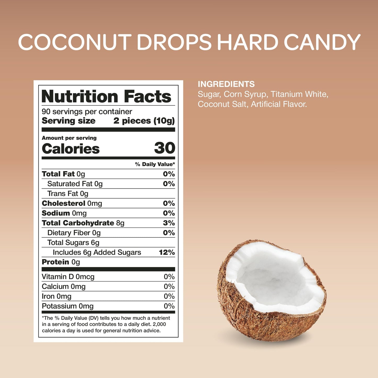 Funtasty Coconut Drops Filled Hard Candy, Individually Wrapped, Bulk Pack 2 Lbs