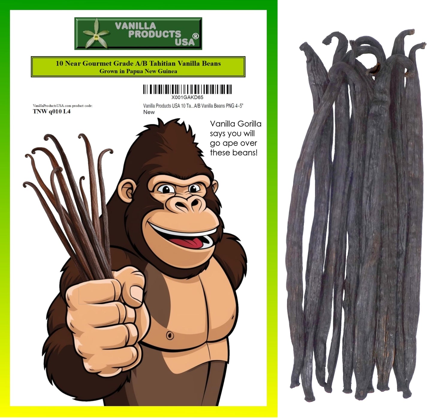 Vanilla Products USA Gourmet Grade A/B Tahitian Vanilla Beans 4-5 - 1 Count