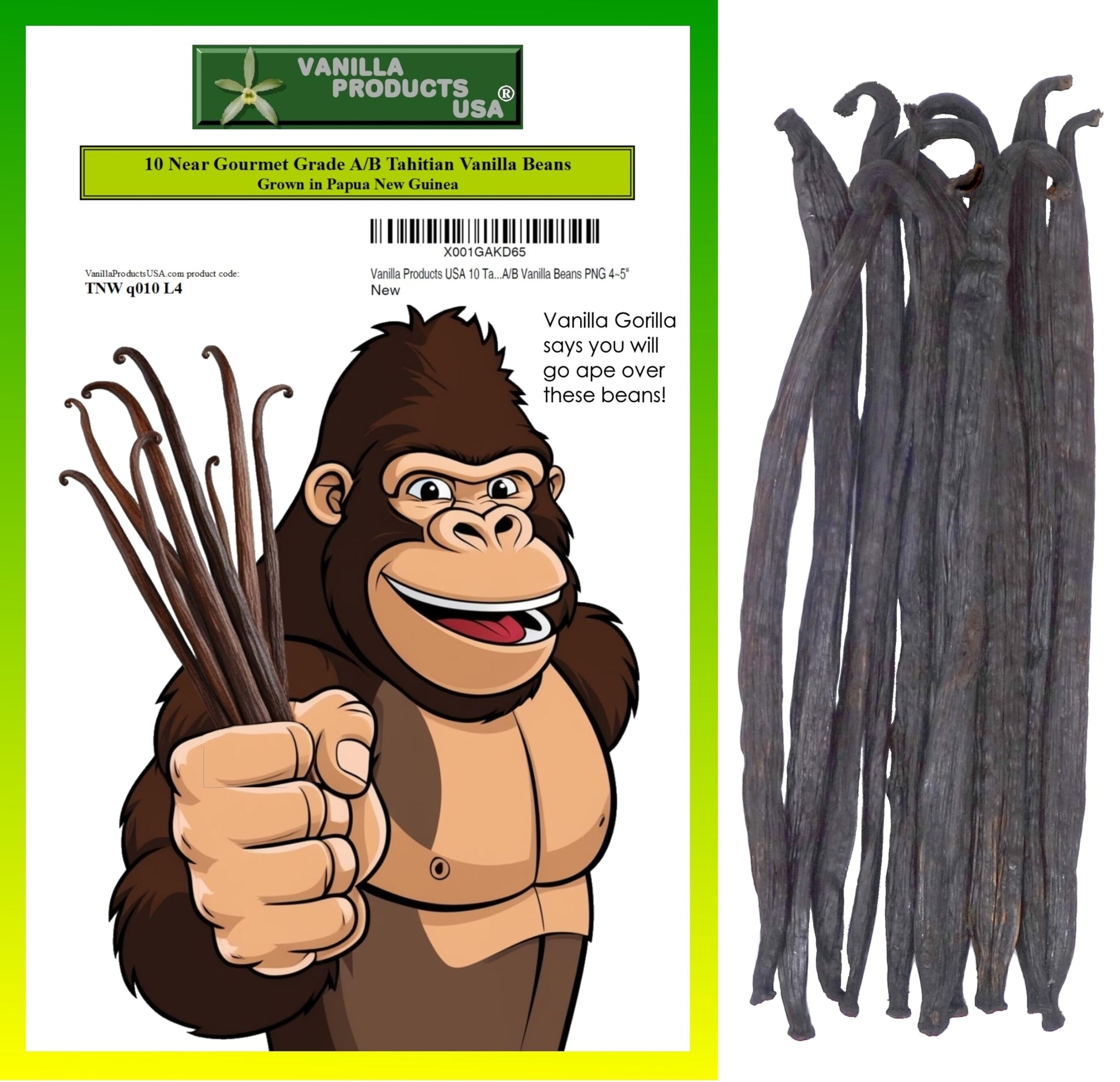 Vanilla Products USA Gourmet Grade A/B Tahitian Vanilla Beans 4-5 - 1 Count