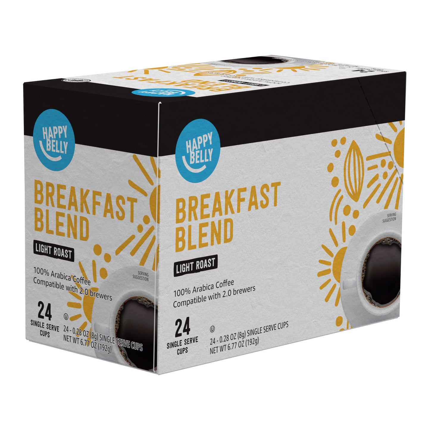 Happy Belly Light Roast Coffee Pods, Breakfast Blend, 24 Count, Compatible with Keurig 2.0 K-Cup malt-inspired