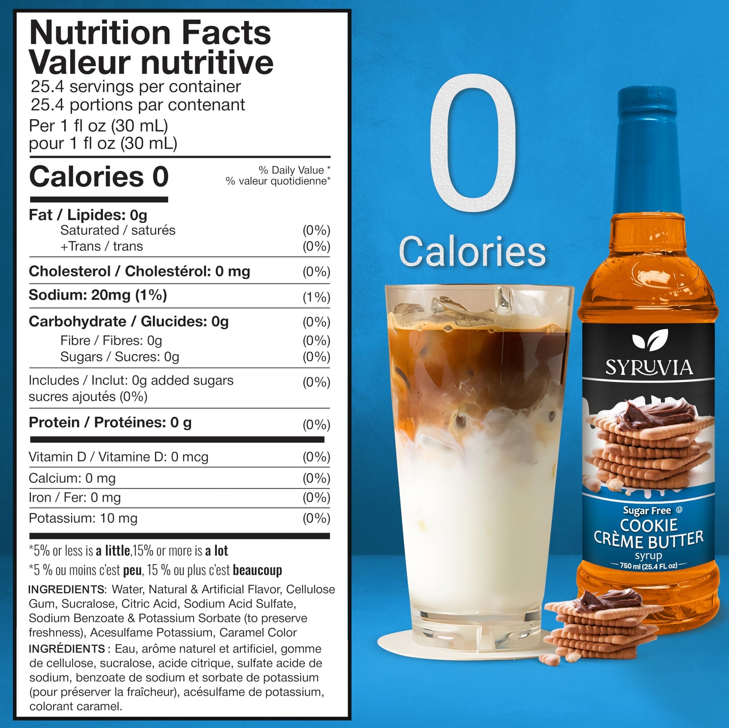 Syruvia Sugar-Free Cookie Butter Coffee Syrup - 25.4 Fl Oz Premium Coffee Flavoring Syrup - 0 Calorie- Kosher Coffee Syrups, Glu