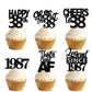 18pcs Black Glitter Happy 38th Dessert Cupcake Topper Pick for Funny Legend Since 1987 Theme Decor Supplies Men Women Happy 38 B