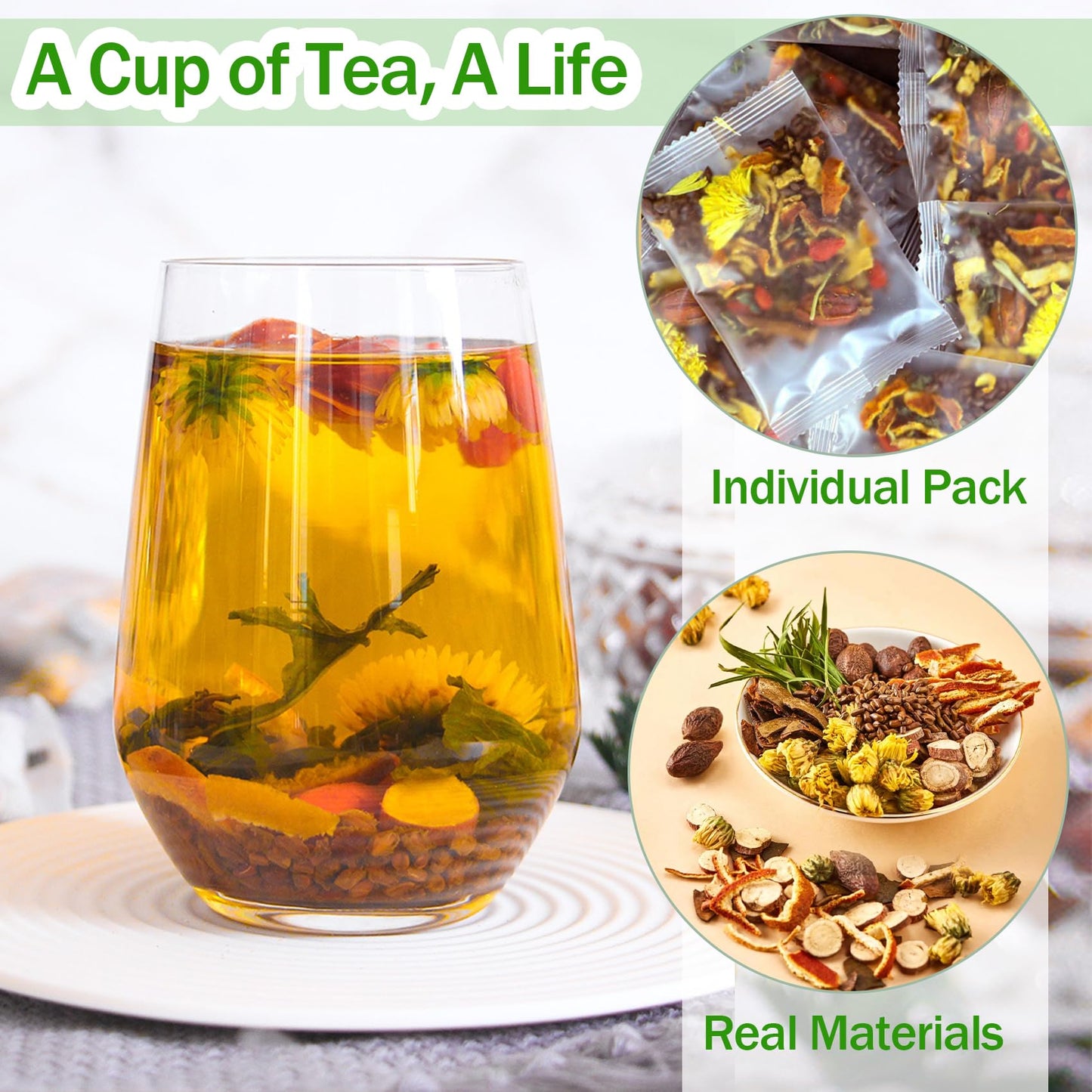 30Pcs Dandelion Wolfberry Tea, Goji Berry Chrysanthemum Cassia Seed, Seven Natural Herbal Ingredients, Kidney & Liver Health Org