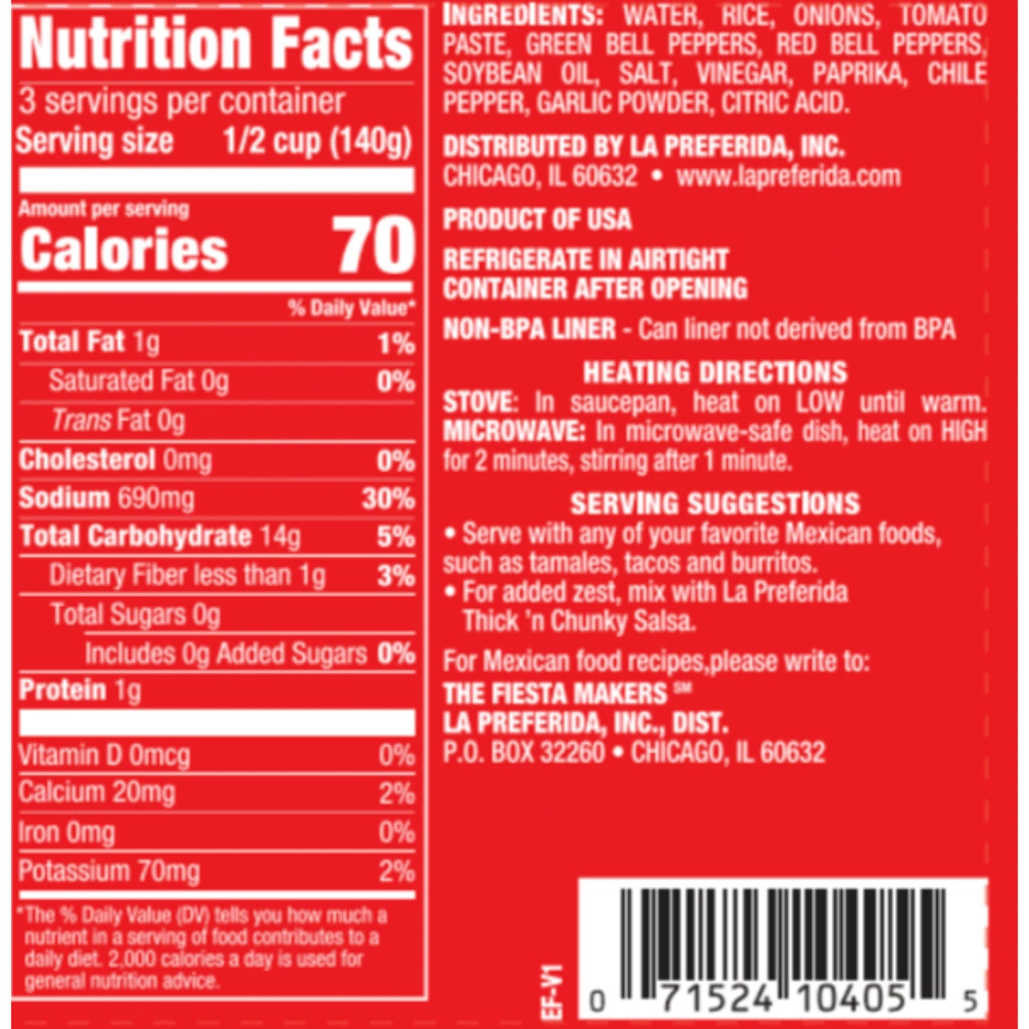 LA PREFERIDA Canned Spanish Rice - Vegan, Natural Ingredients, 15 oz (Pack of 24)