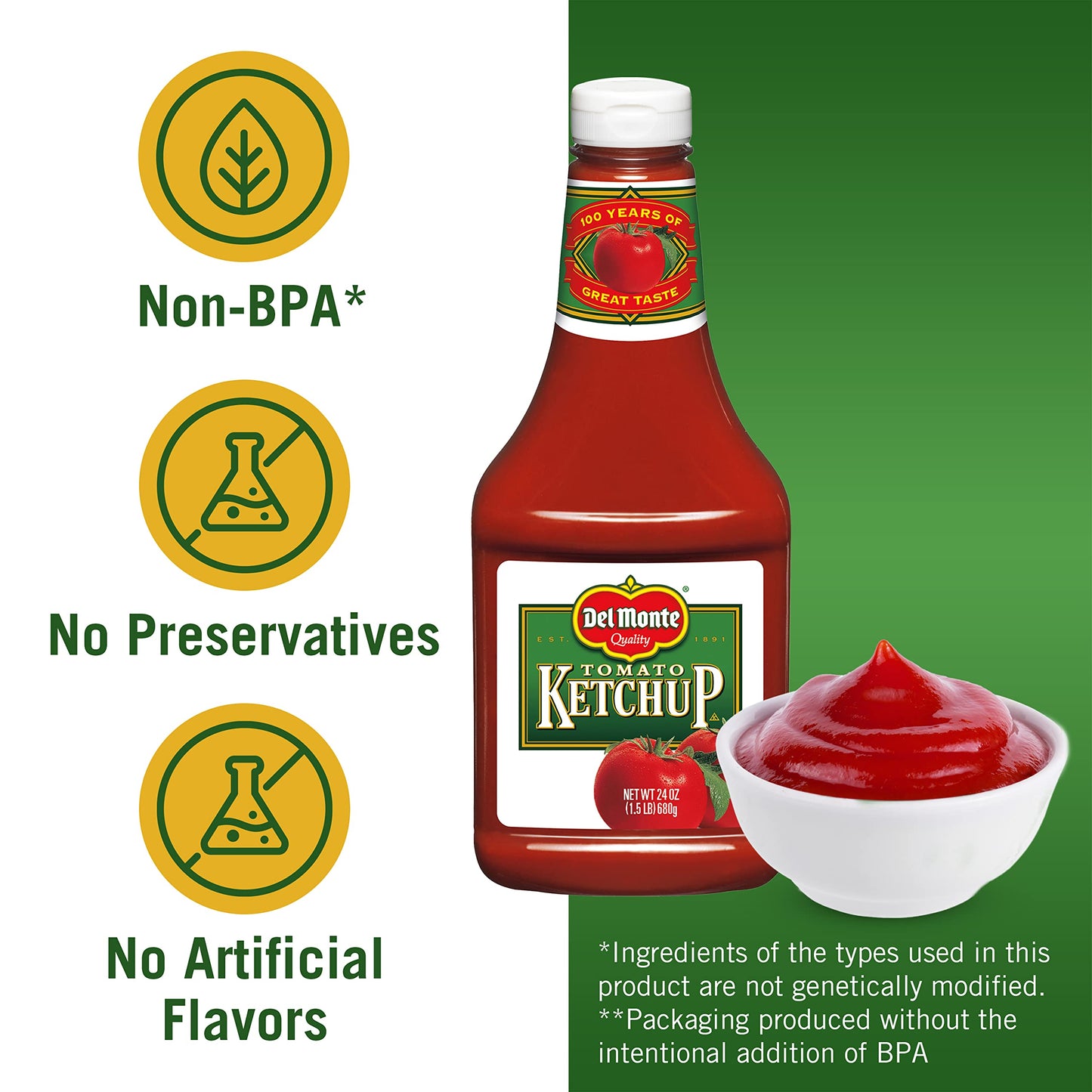 Del Monte Squeeze Bottle Ketchup 24 Oz (Pack Of 12)