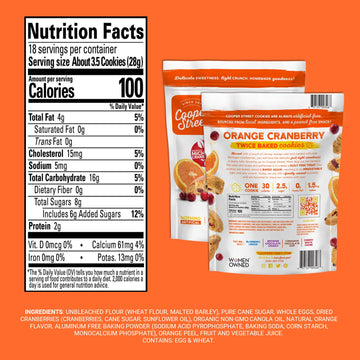 Cooper Street Cookies All Natural Twice Baked Biscotti, Peanut & Dairy Free, Orange Cranberry, 18oz (Pack of 3)