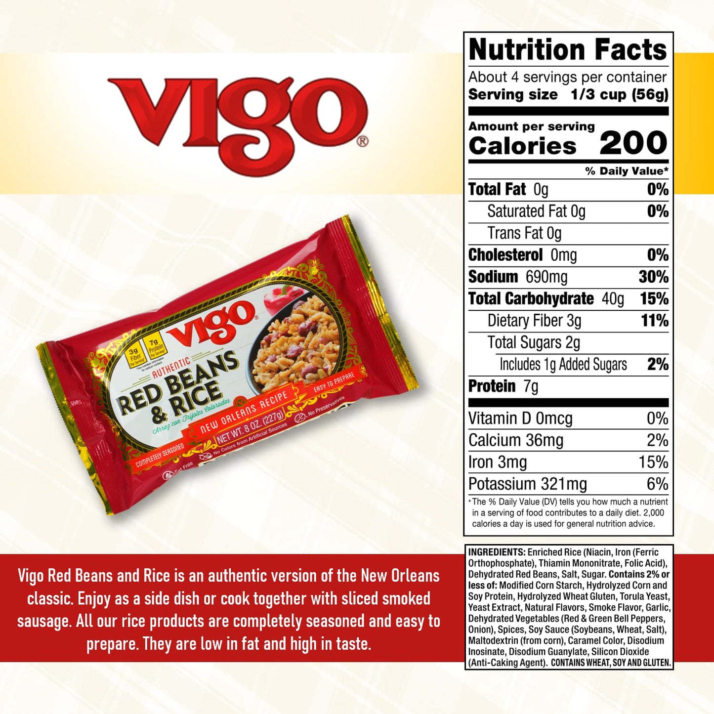 Vigo Authentic Red Beans & Rice, Low Fat, 8oz, Pack of 1, Model 16690