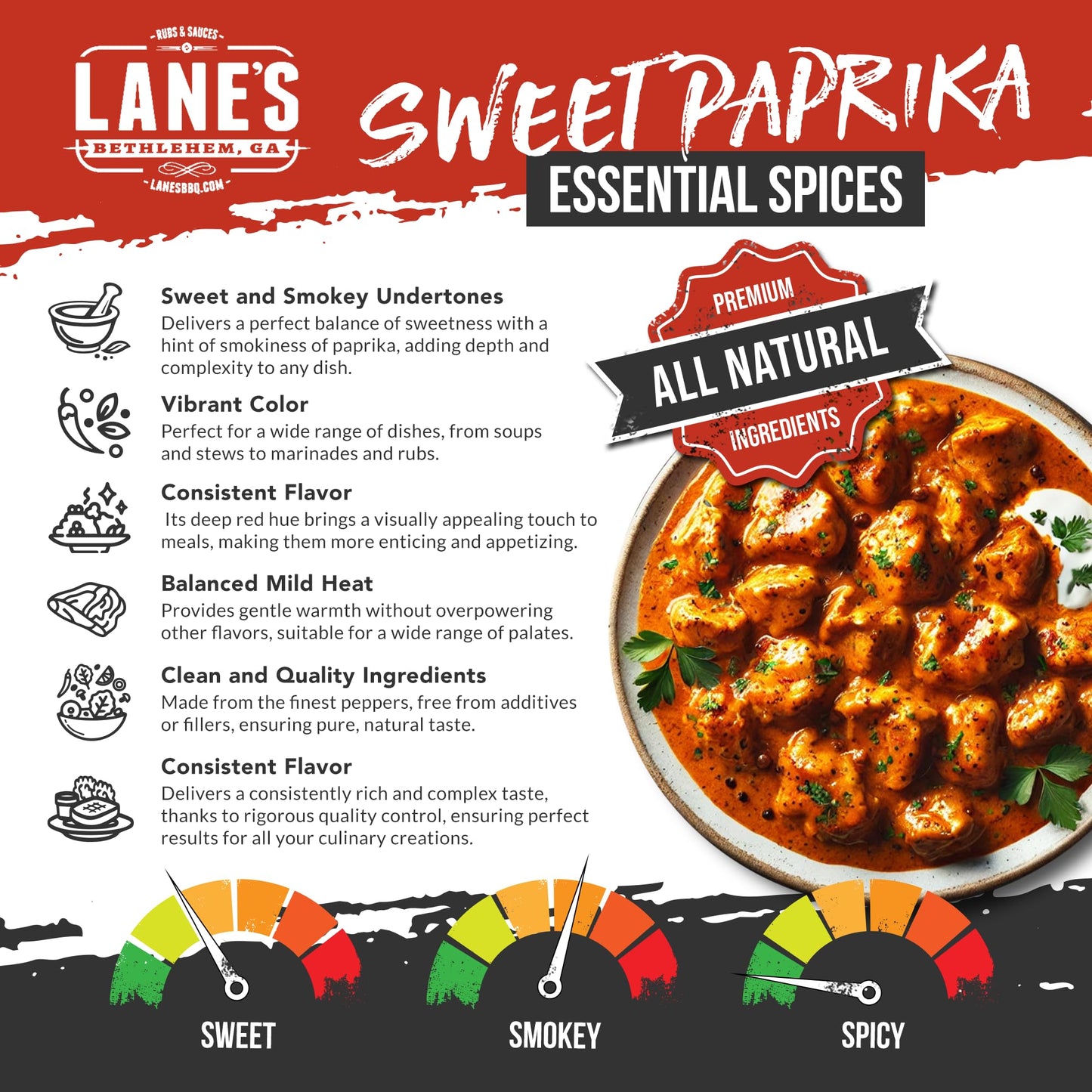 Lanes Sweet Paprika Powder - Gluten-Free, All-Natural Spice, 9 oz