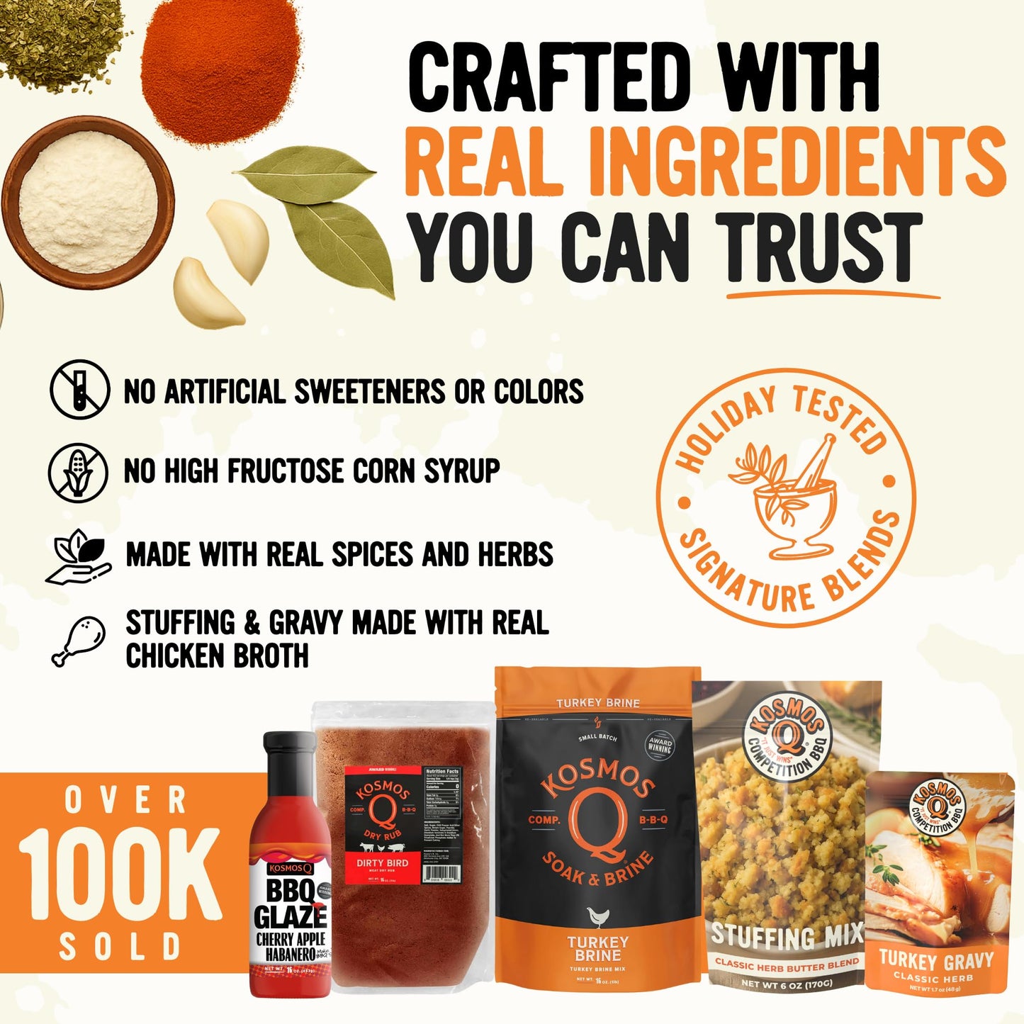 Kosmos Q Ultimate Turkey Brine Kit With Brine and Brining Bag  Dirty Bird Rub  Cherry Apple Habanero BBQ Glaze  Gravy and Stuffing Bags  & Recipe Card  Full Set for Cooking or smoky aroma Holiday Meals