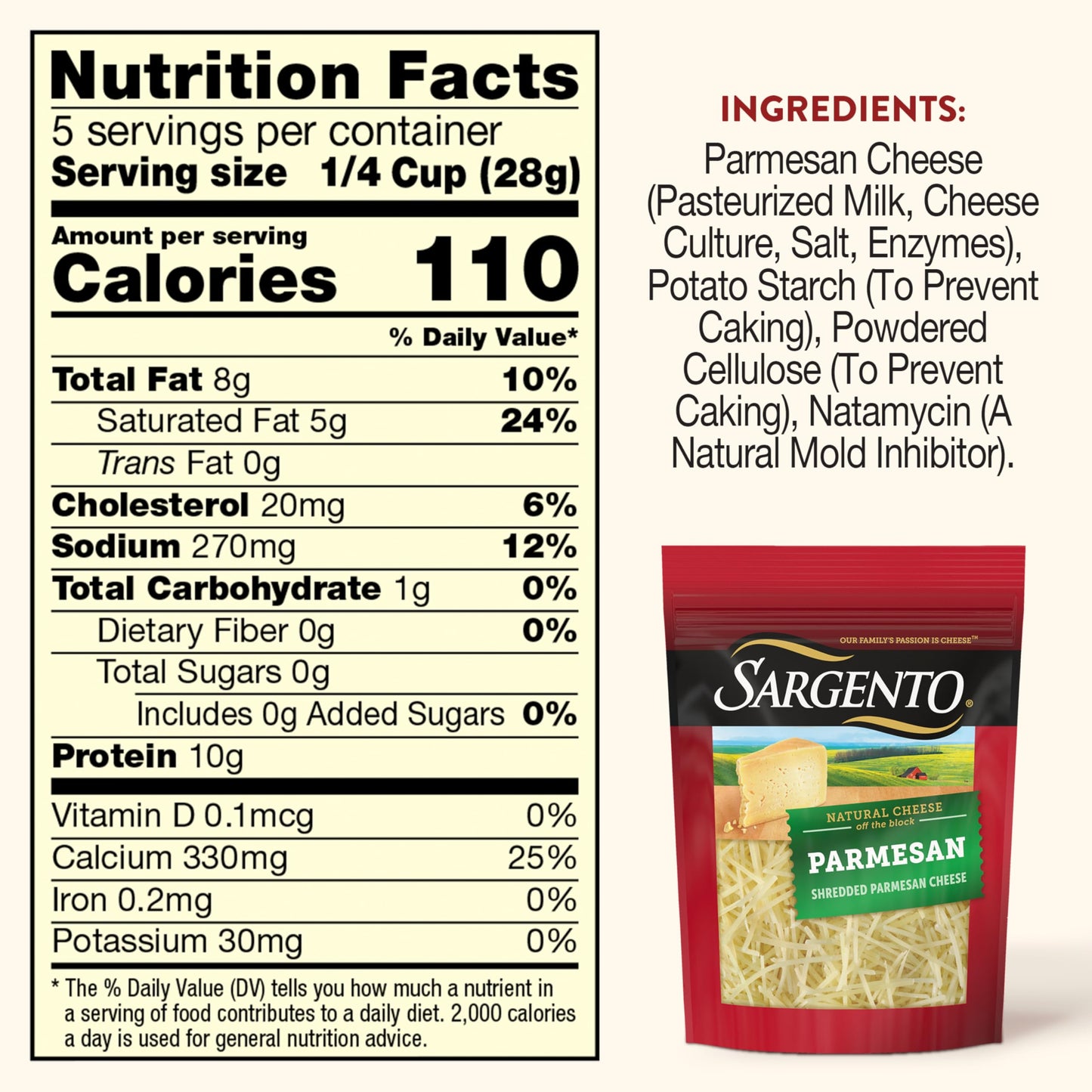 Sargento Natural Parmesan Shredded Cheese, Fine Cut, 5 oz