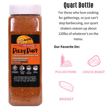 Dizzy Pig Coarse Grind Dizzy Dust All-Purpose Barbecue Seasoning Rub (Quart Shaker) - Seasons Around 120Lbs Of Food - Hand Made