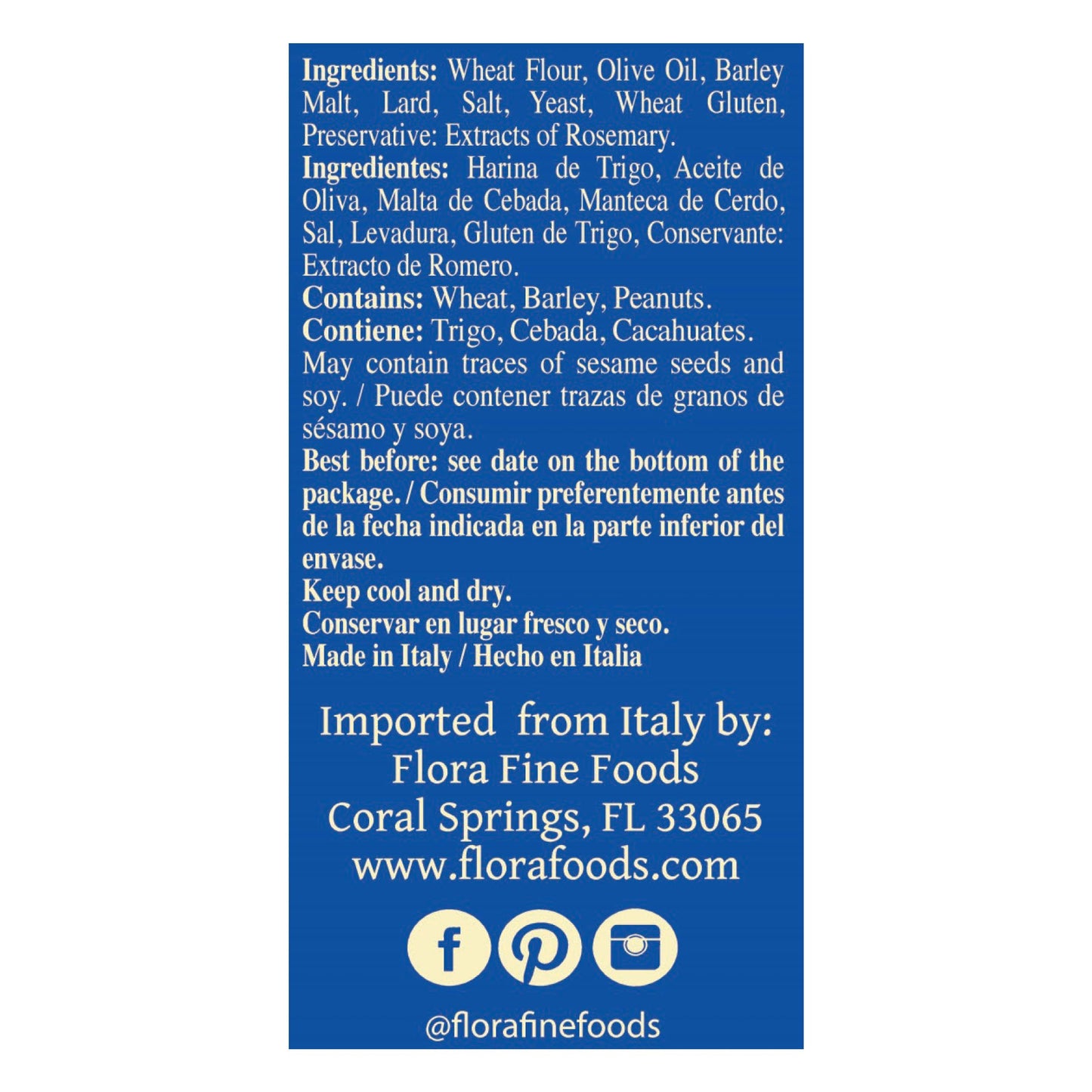 Flora Fine Foods Grissini Torinesi Traditional Italian Breadsticks, Oven-Baked, 4.4 oz (125g)