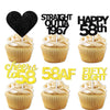 18pcs Black Gold Glitter Dessert Cupcake Pick for Straight Outta 1967 Cheer to 58 Years Old Theme Decor Supplies Happy 58th Birt