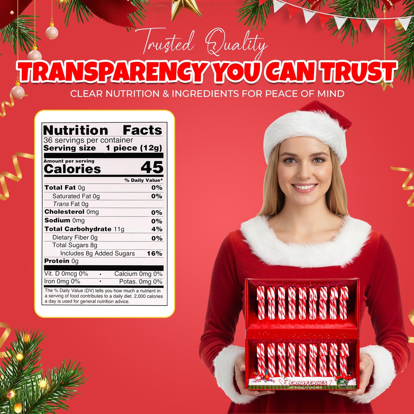 Christmas Candy Canes 36 Pack - Classic Red & White Peppermint Sticks Individually Wrapped - Bulk Christmas Candys For Holiday  , Decorations, Stocking Stuffers & Gifts